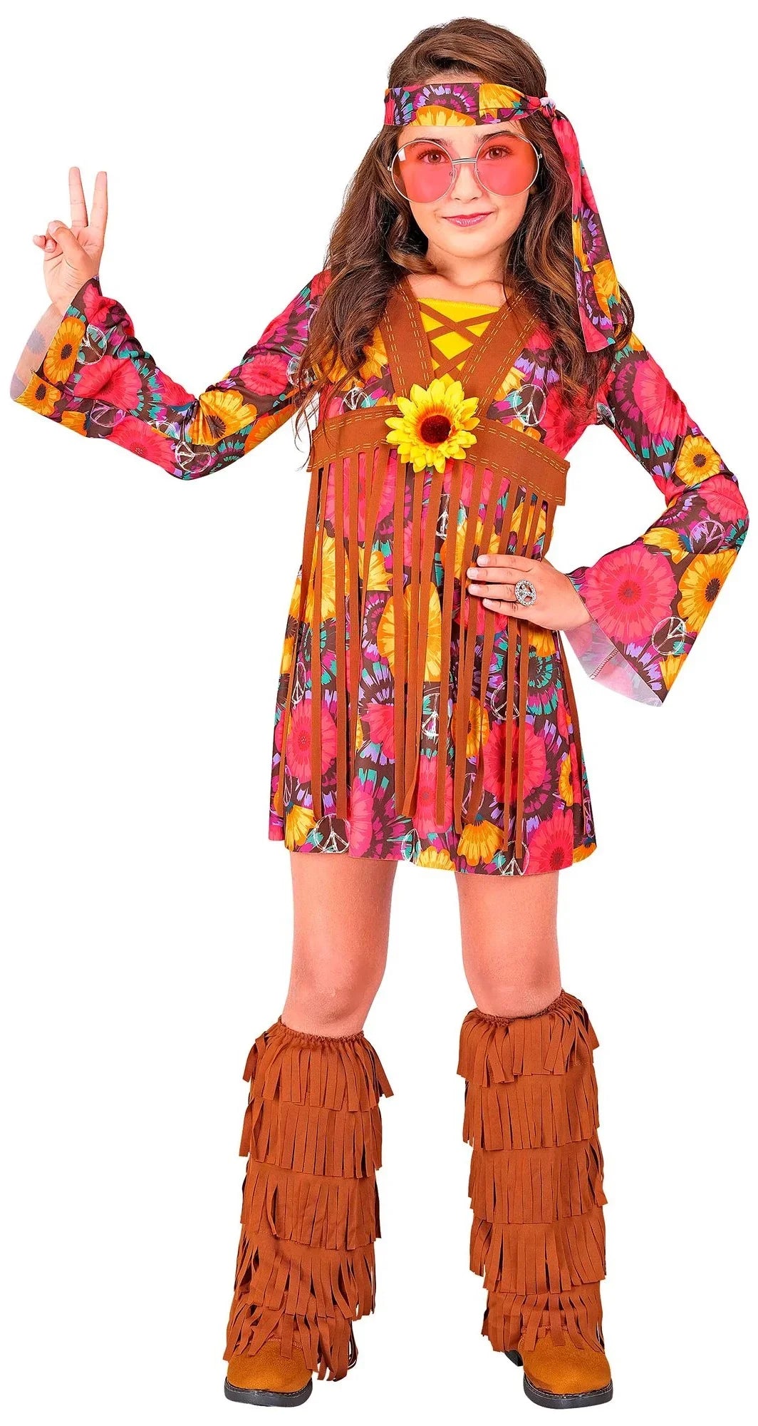 Disfraz Hippie con Estampado de Girasoles para Niña Hippies Infantiles Widmann