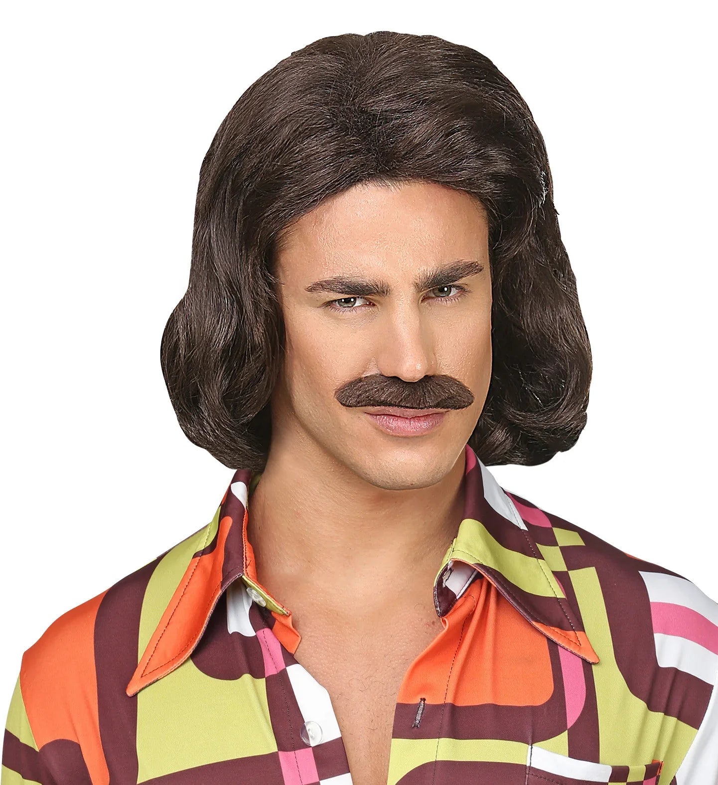 Peluca Castaña Años 70 con Bigote Pelucas Castañas Widmann