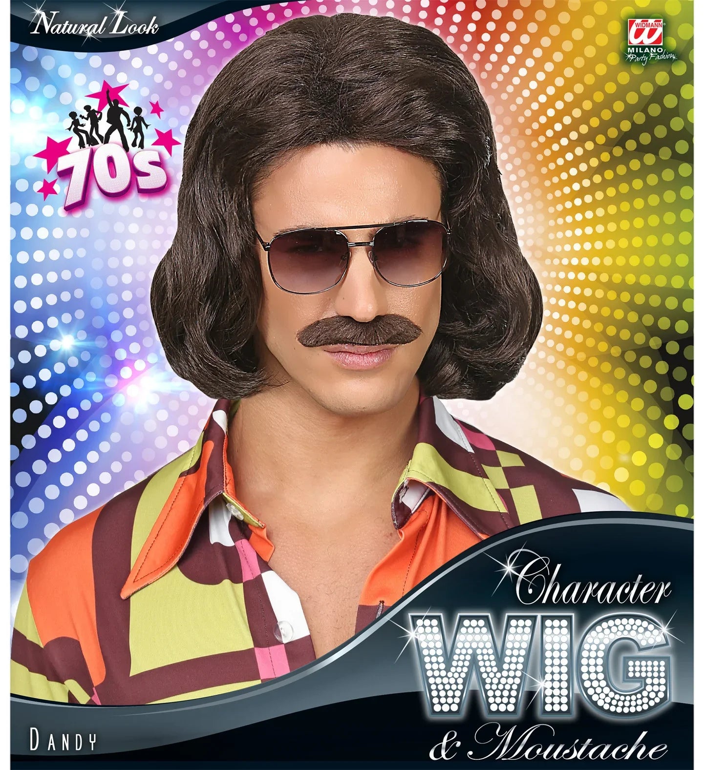 Peluca Castaña Años 70 con Bigote Pelucas Castañas Widmann