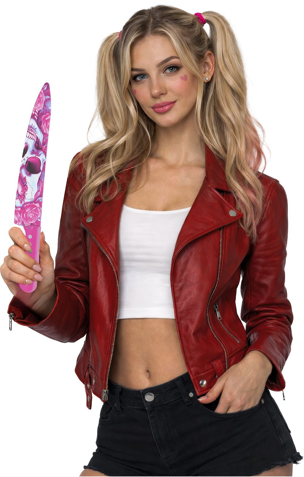 Couteau de tête de mort rose de 37 cm