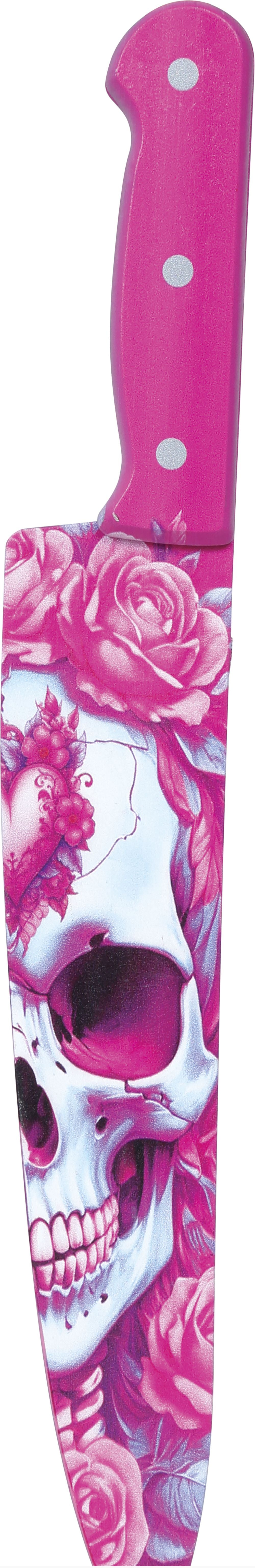 Couteau de tête de mort rose de 37 cm