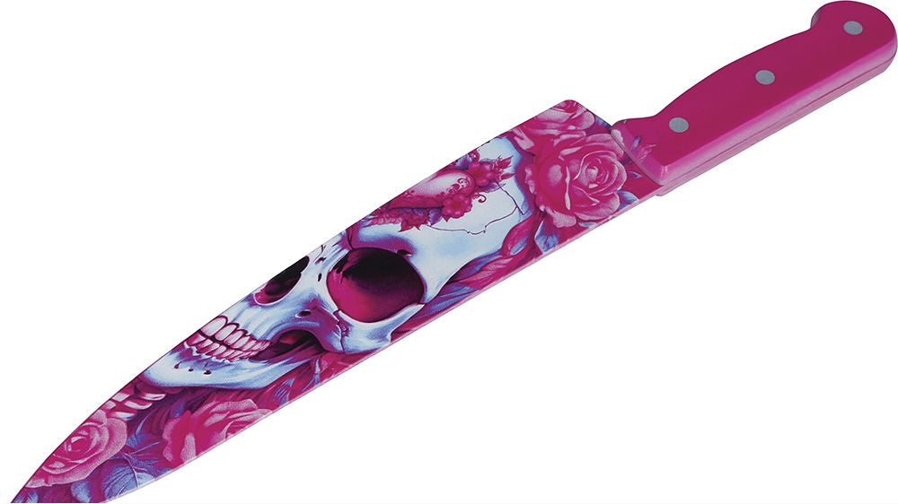 Couteau de tête de mort rose de 37 cm