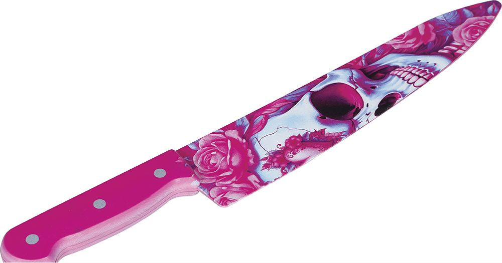 Couteau de tête de mort rose de 37 cm