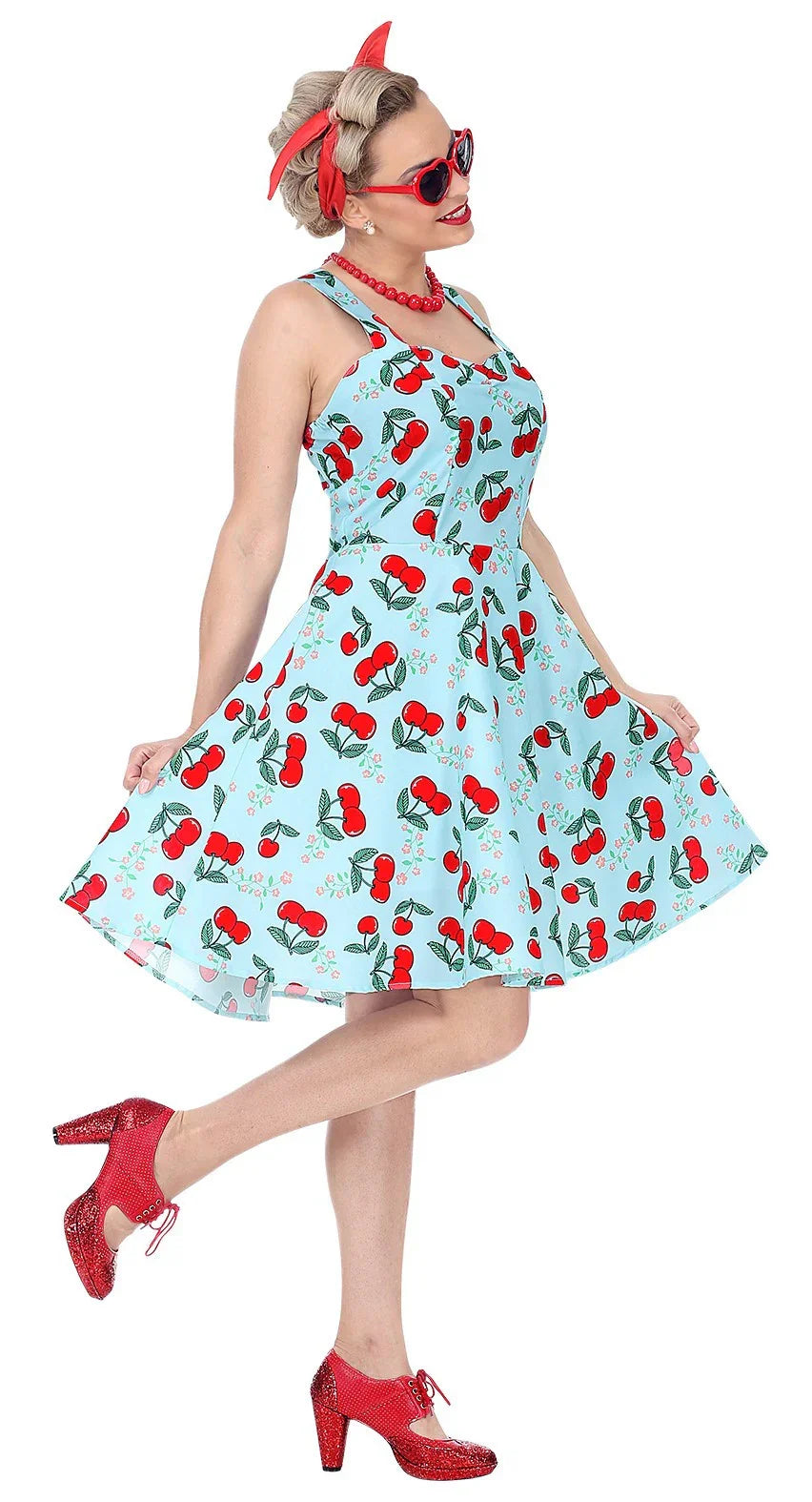 Disfraz Pin Up Años 50 Azul con Cerezas para Mujer Grease y Años 40 - 50 Widmann