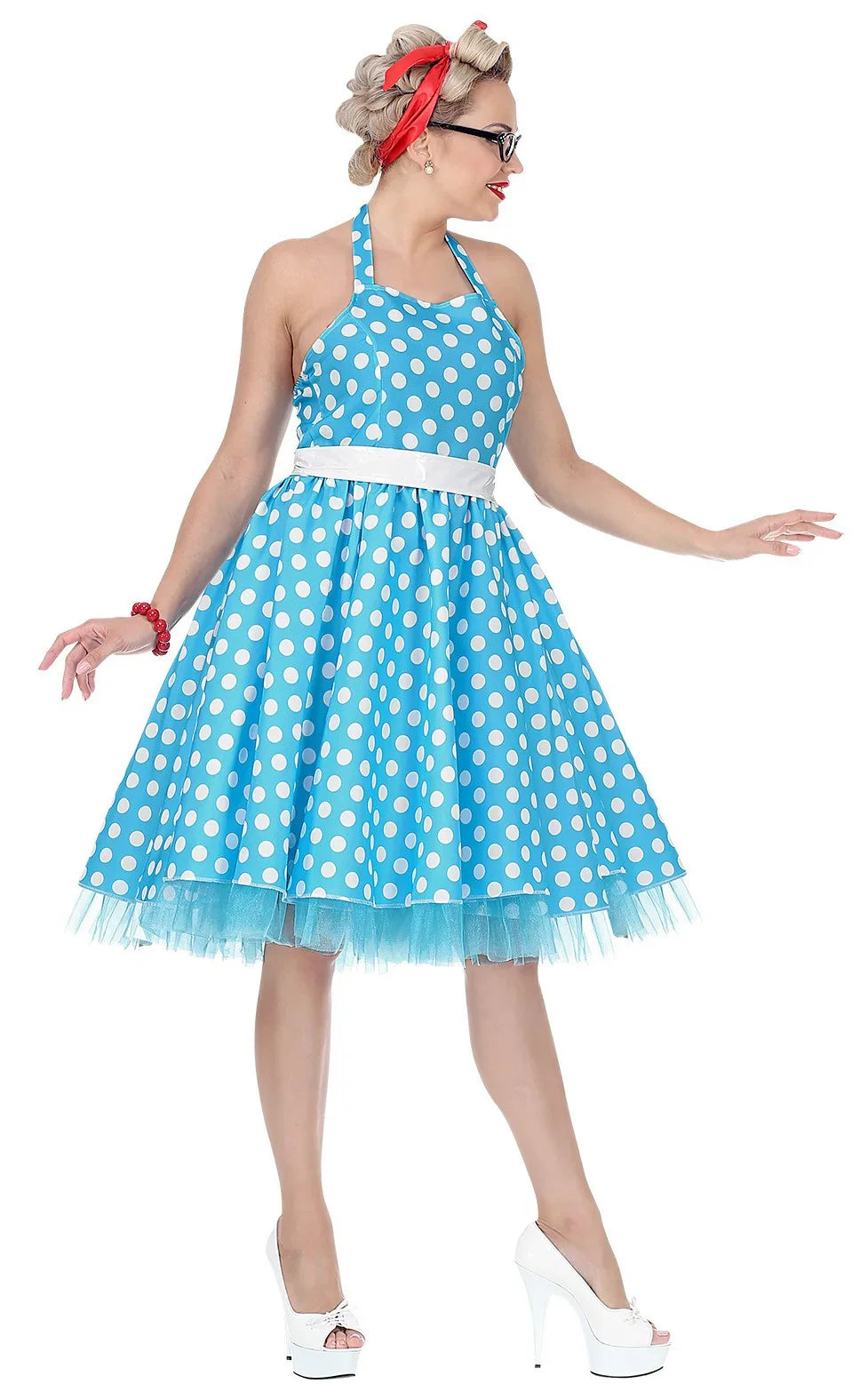 Disfraz Pin Up Años 50 Azul con Lunares para Mujer Grease y Años 40 - 50 Widmann