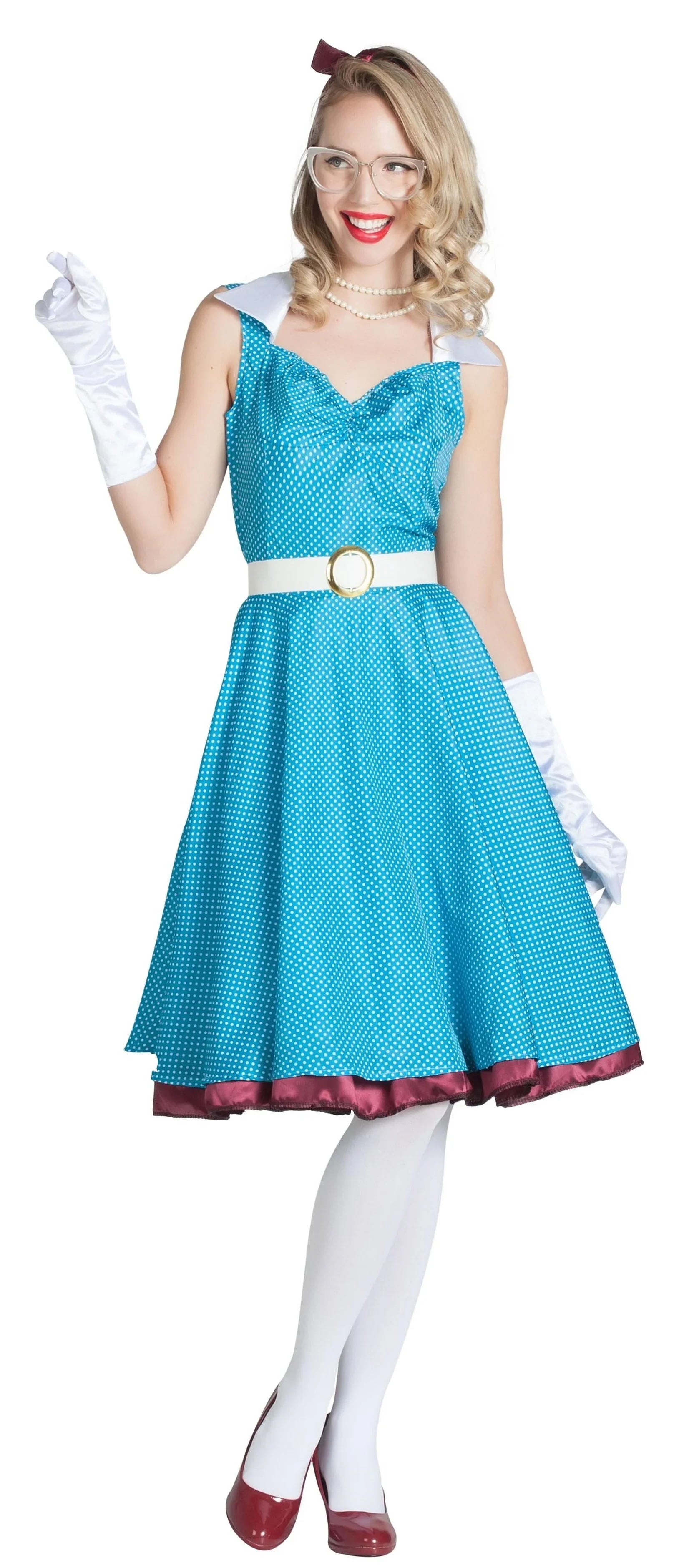 Disfraz de Chica Pin Up Azul Años 50 para Mujer Grease y Años 40 - 50 Kimokawaii