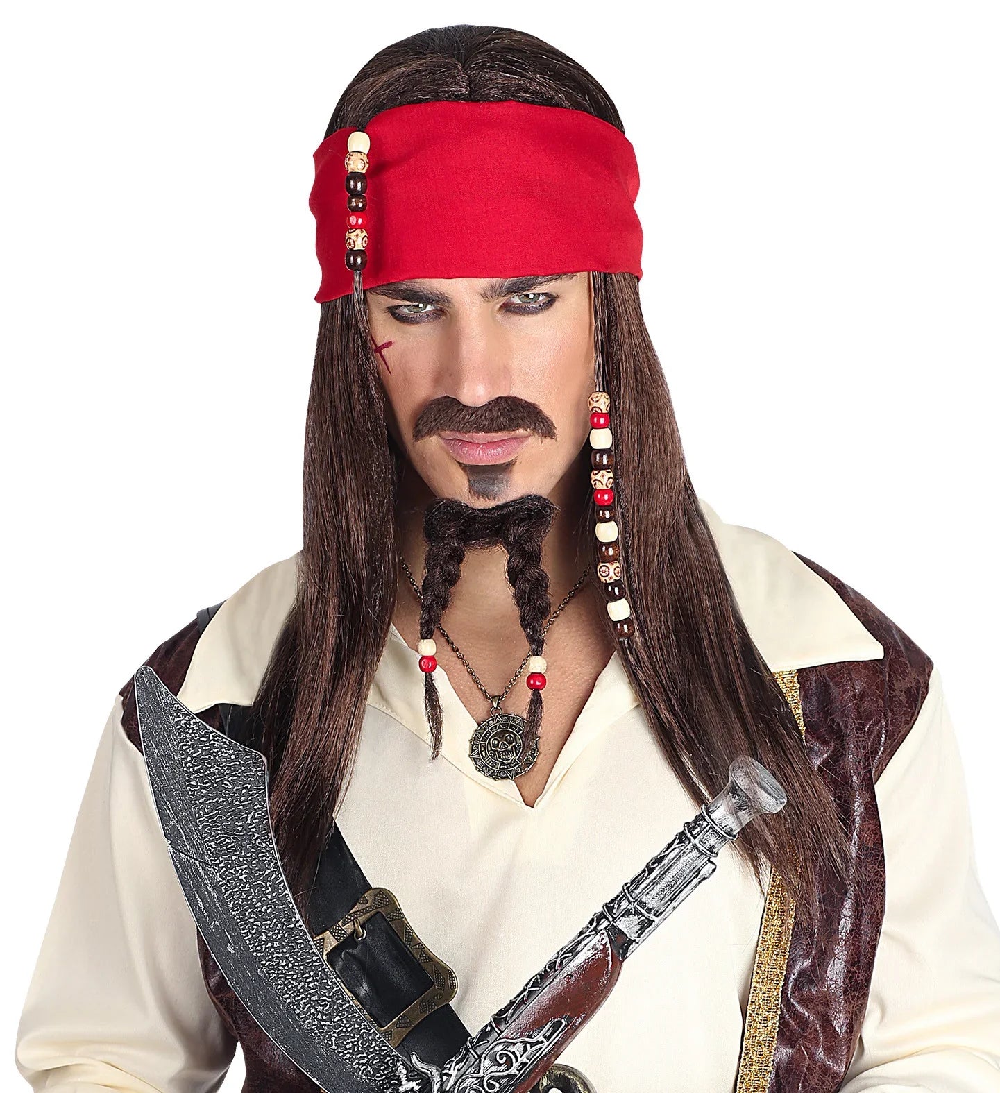 Peluca de Pirata Jack Sparrow con Perilla y Bigote Complementos Piratas Widmann