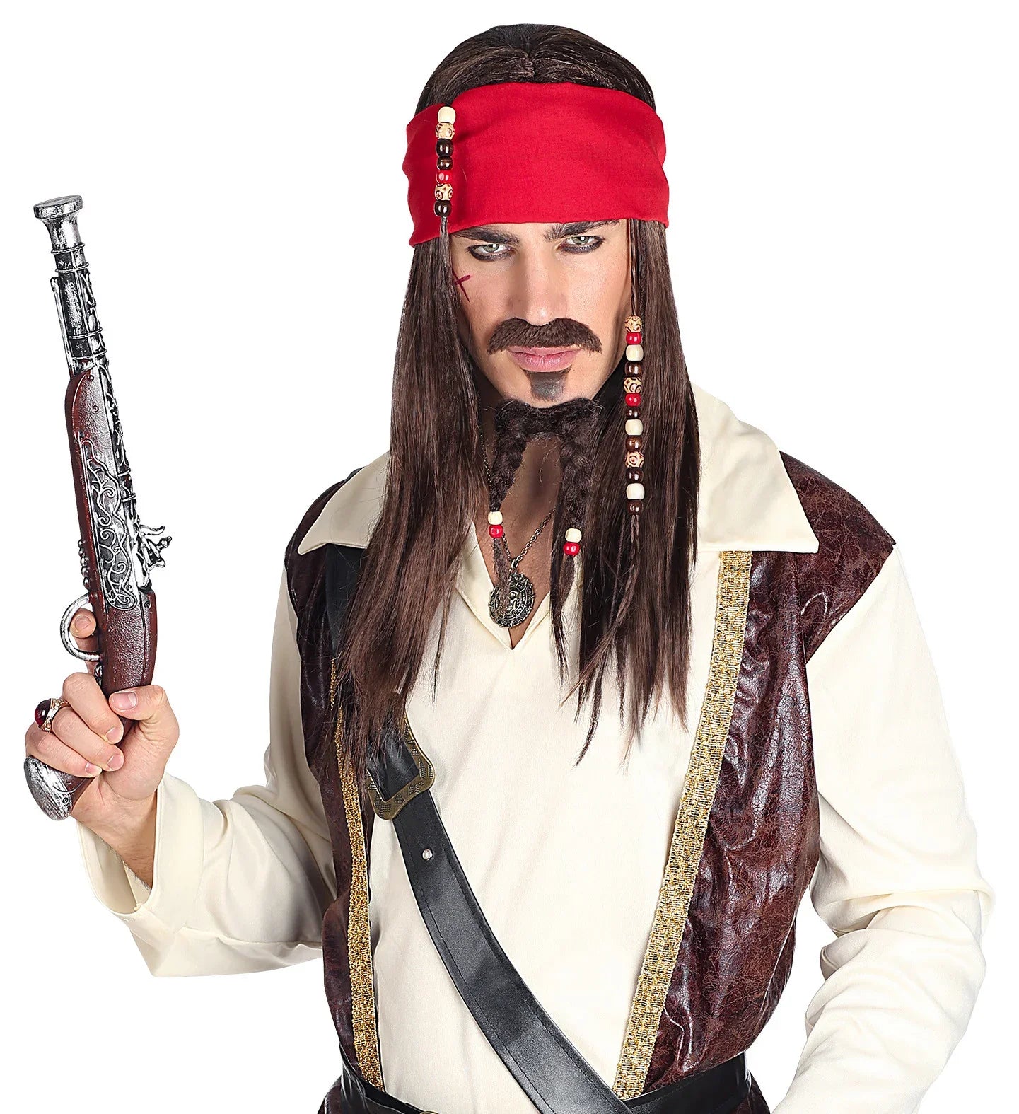 Peluca de Pirata Jack Sparrow con Perilla y Bigote Complementos Piratas Widmann