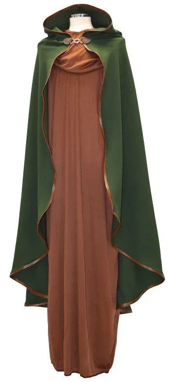 Capa Medieval Verde con Capucha y Ribetes de Piel Complementos Medievales de Lujo Llopis