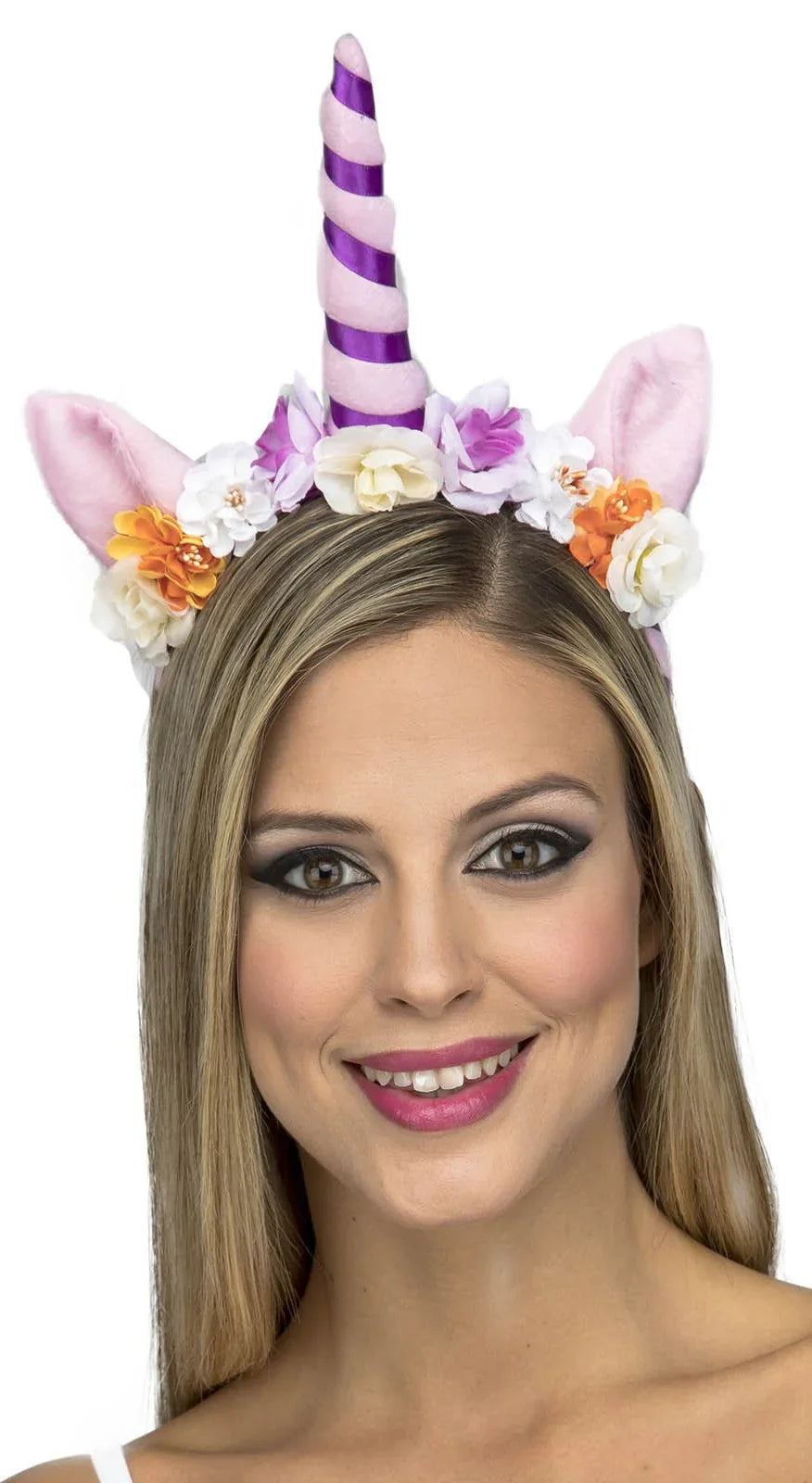Diadema de Unicornio Rosa con Flores Unicornio Viving