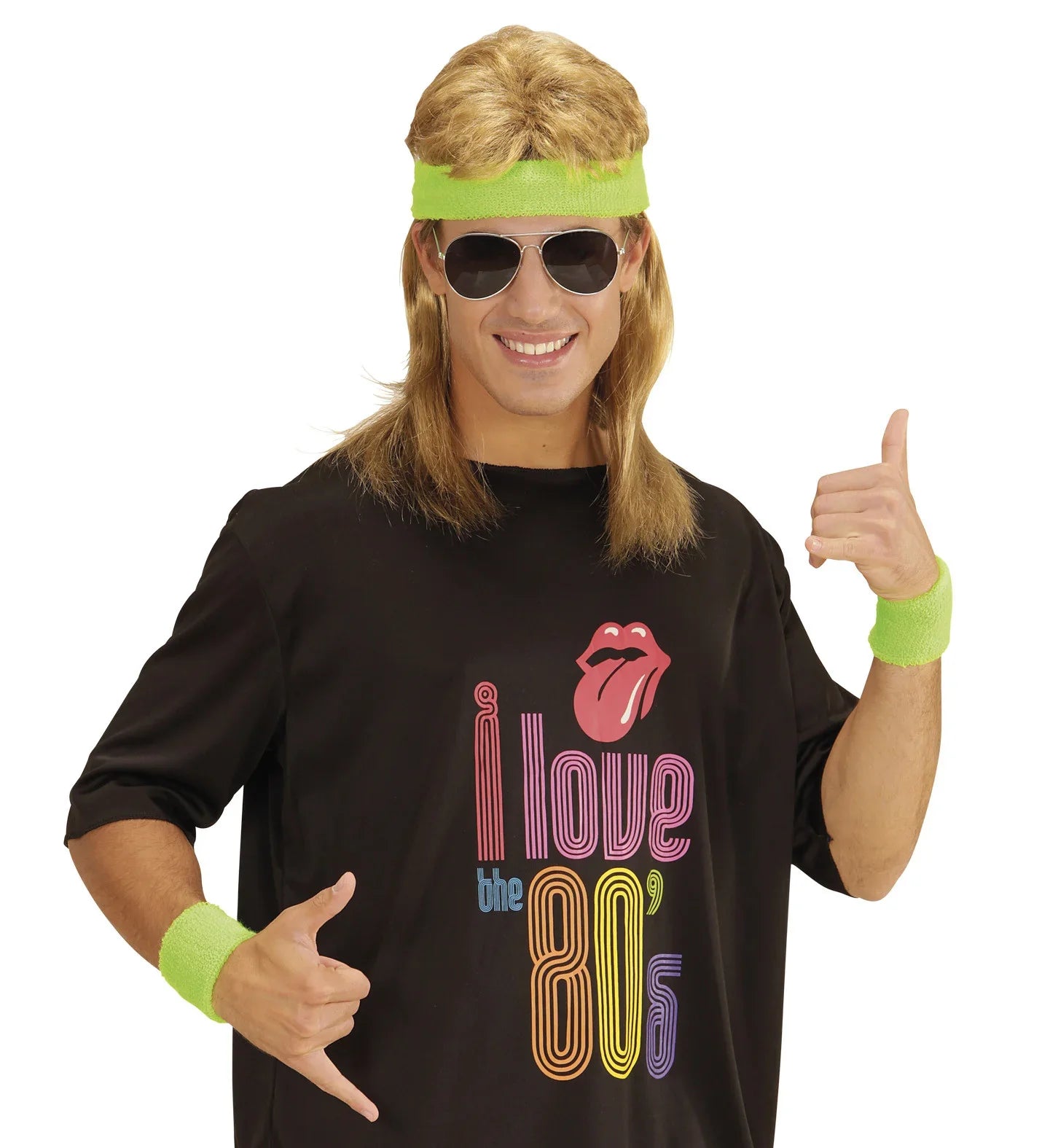 Cinta y Muñequeras Verde Neón Estilo Años 80 Complementos Años 60, 70, 80 Widmann