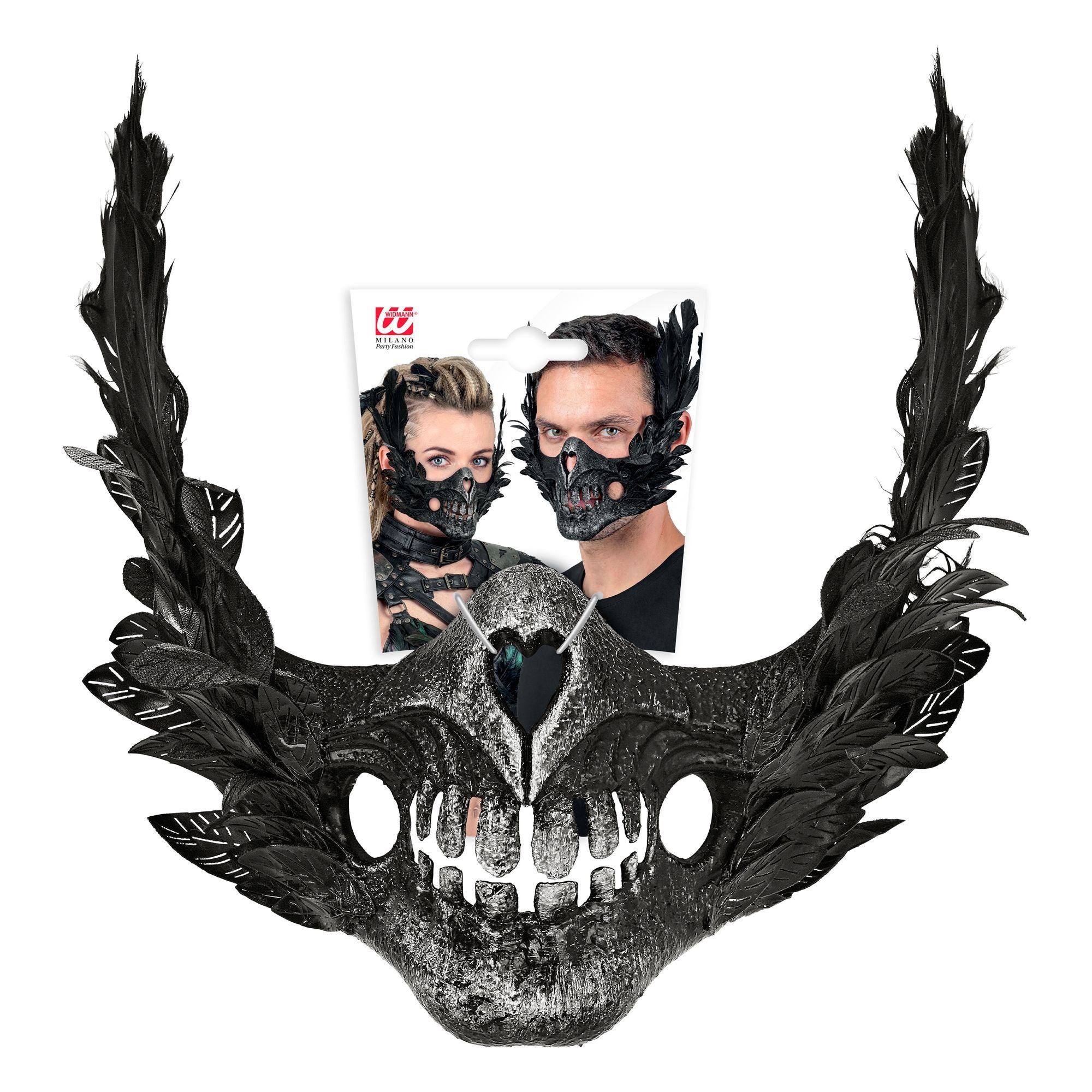 Demi-masque de crâne avec plumes