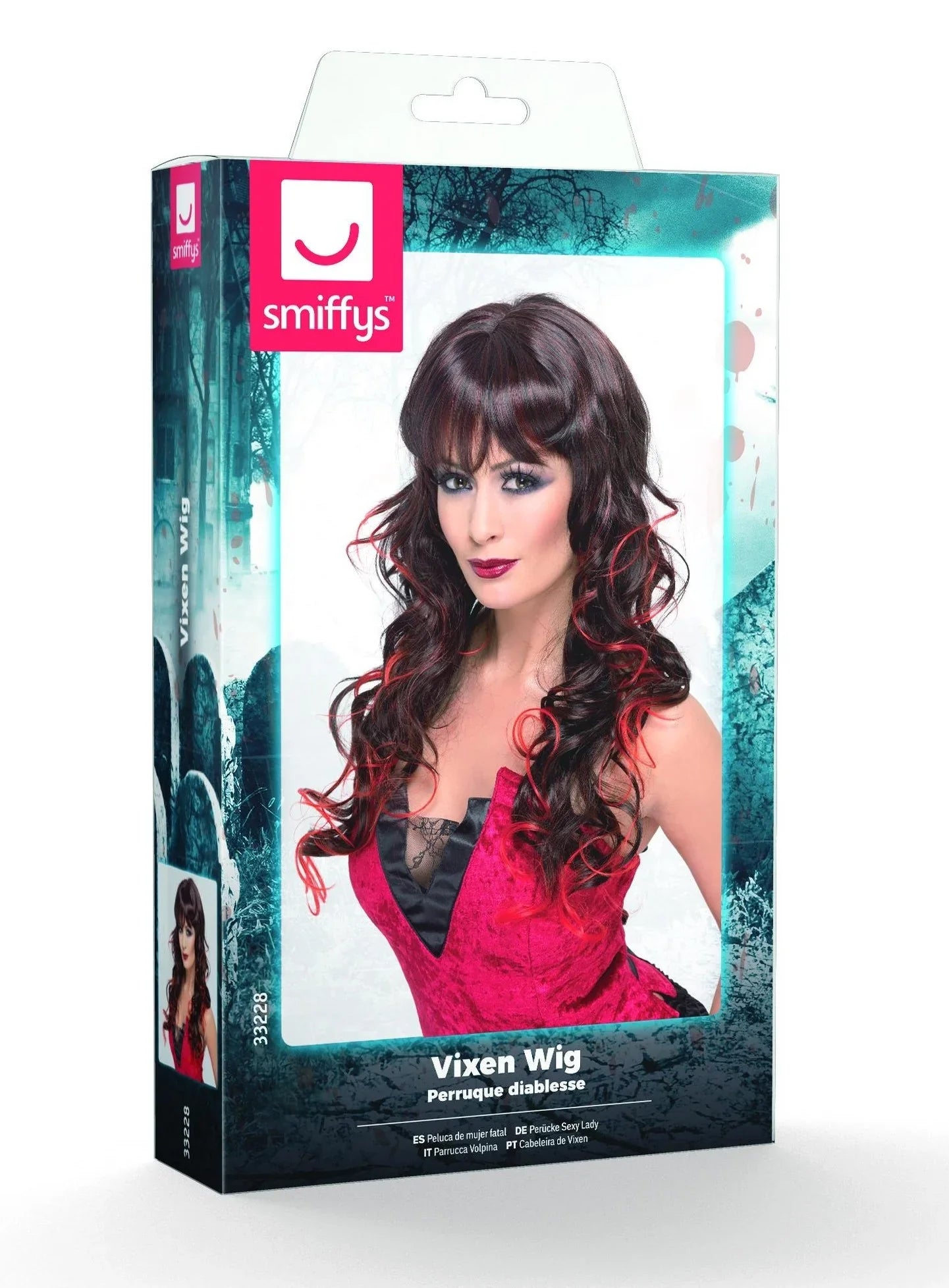 Peluca Caoba Larga Rizada con Mechas Rojas Pelucas Rojas Smiffys