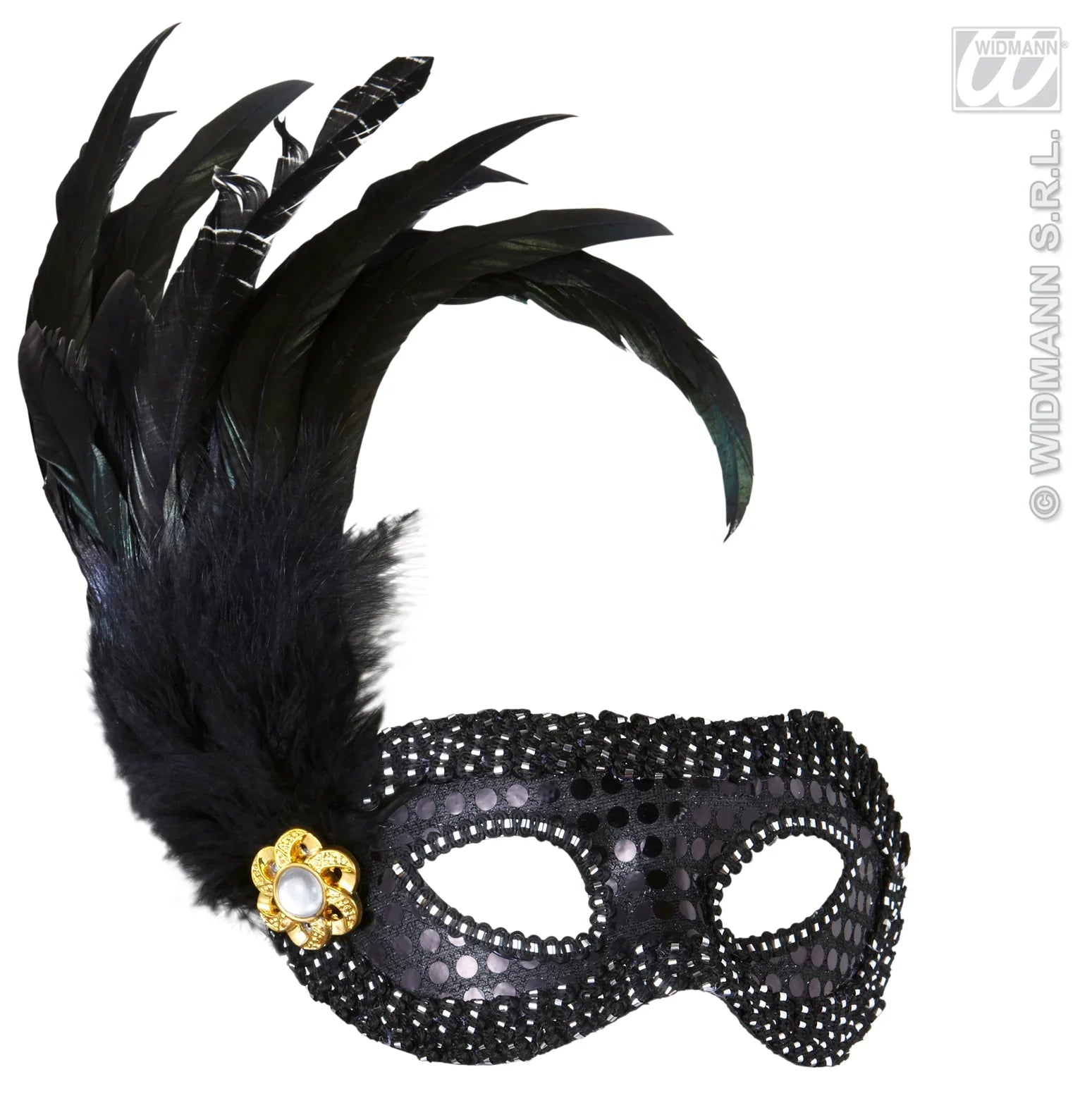 Antifaz decorado en negro con pluma Antifaces Widmann