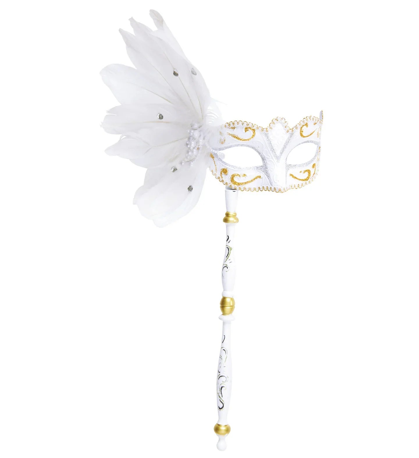 Antifaz decorado en blanco con mango Antifaces Widmann