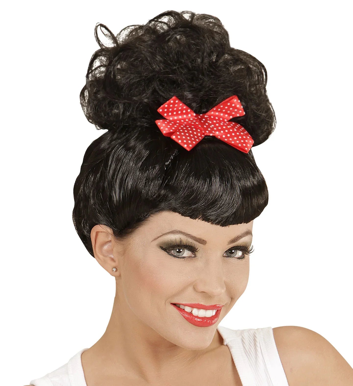 Peluca Negra Rockabilly con Lazo COMPLEMENTOS Widmann