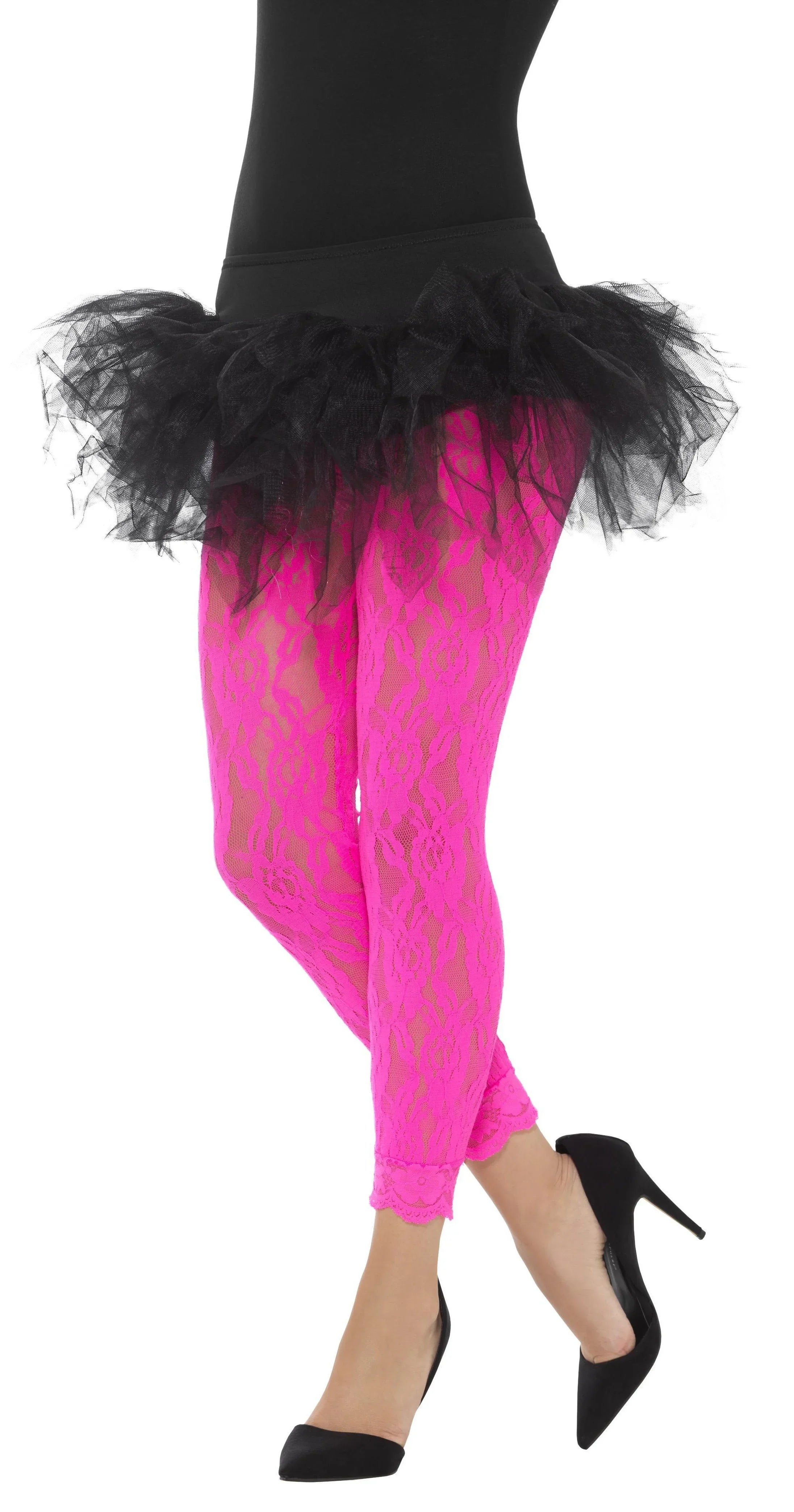 Pantys sin Pie de Encaje Rosa Neón Estilo Años 80 Años 80 Smiffys