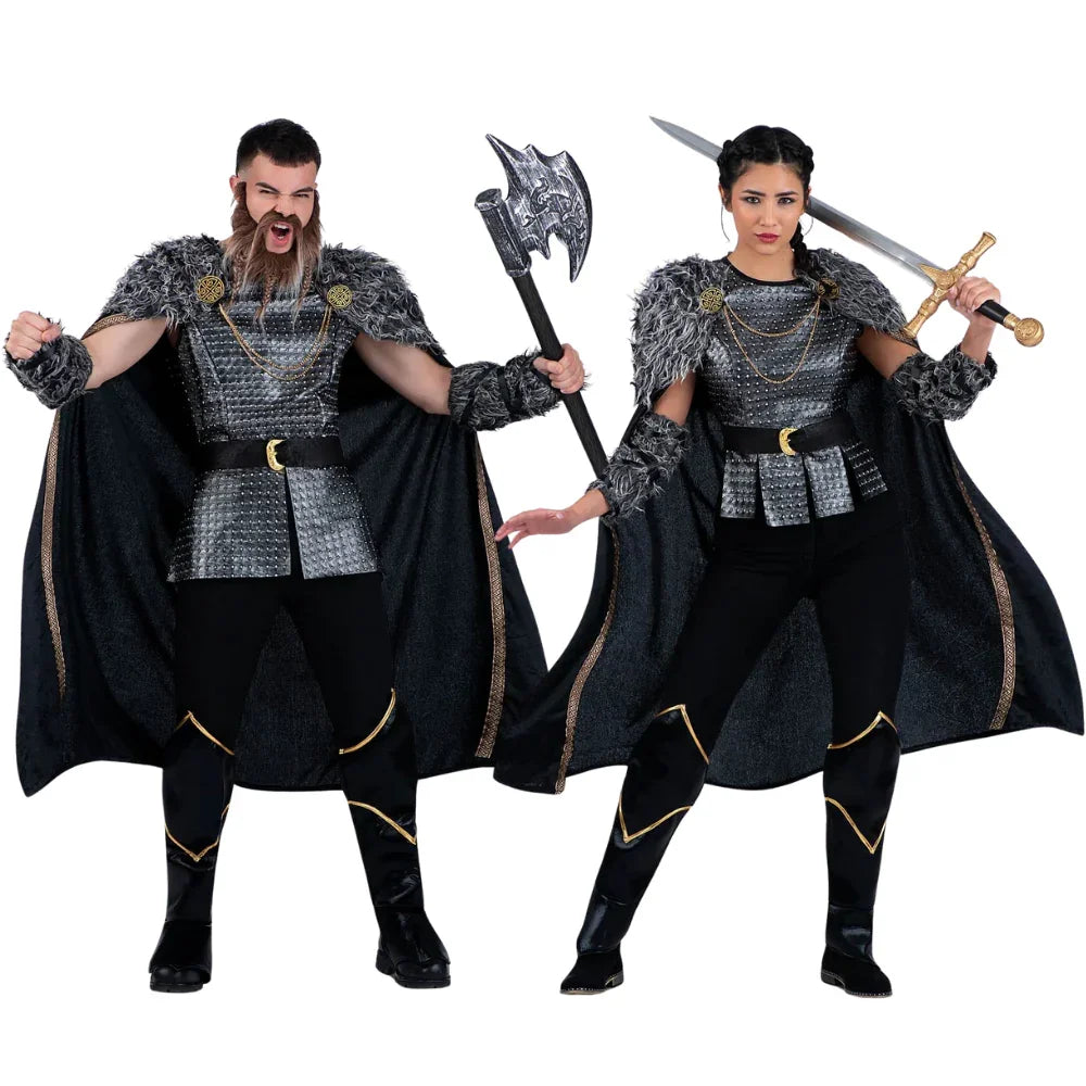 Disfraces en Pareja de Vikingos Negros con Capa Vikingos Disfraces Simon