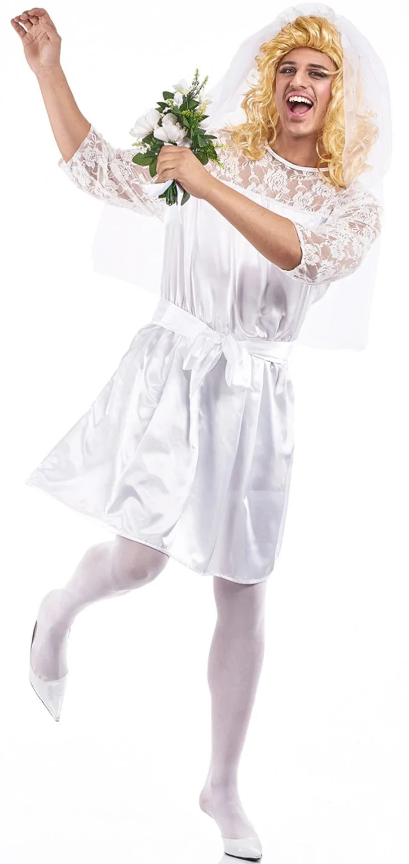 Disfraz de Novia Corto para Hombre Despedidas Soltero/a El Rey del Carnaval