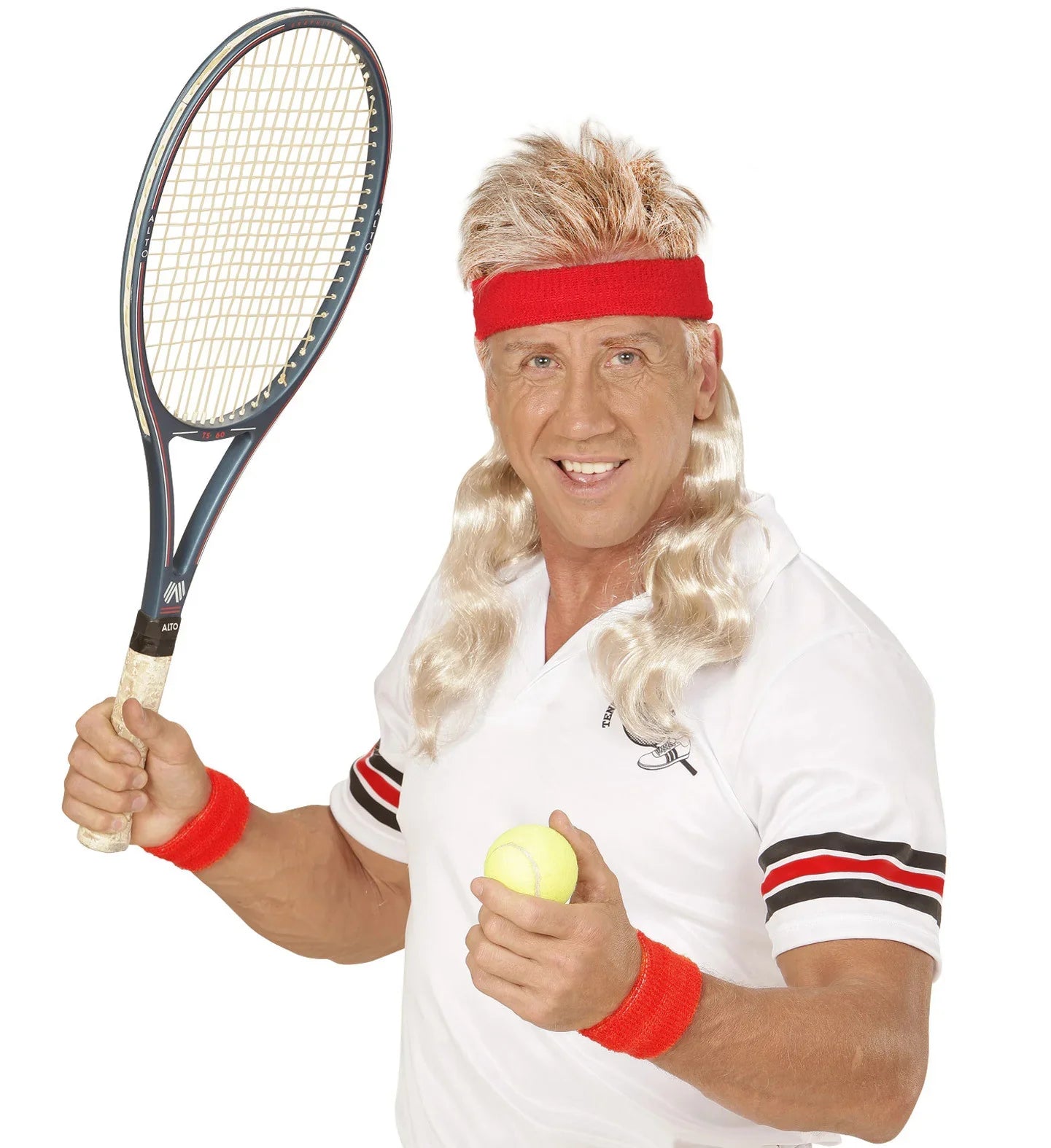 Bandana Roja Años 80 con Extensiones de Pelo Rubio Años 80 Widmann