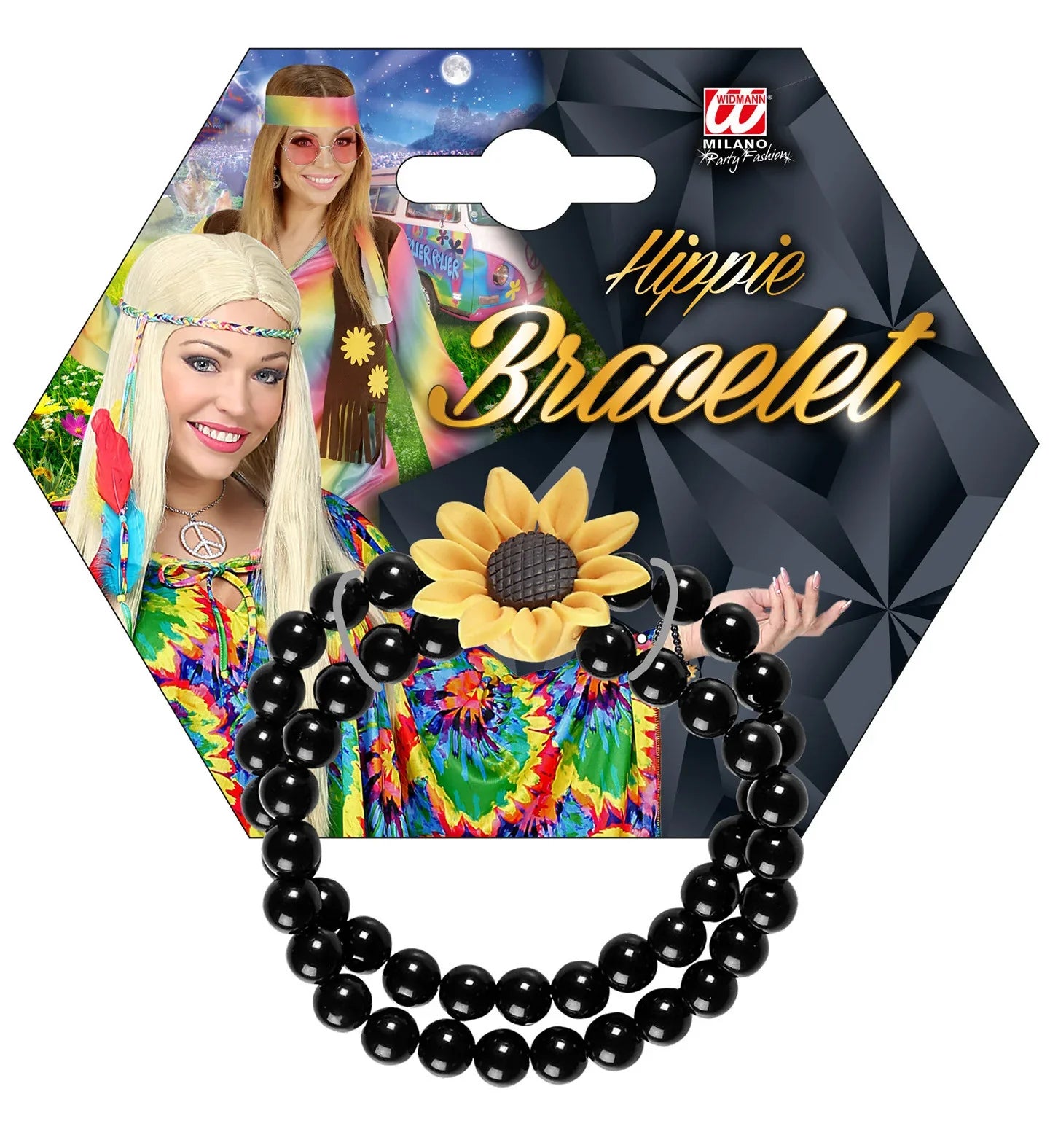 Pulsera Hippie de Perlas Negras y Girasol Complementos Hippies Widmann