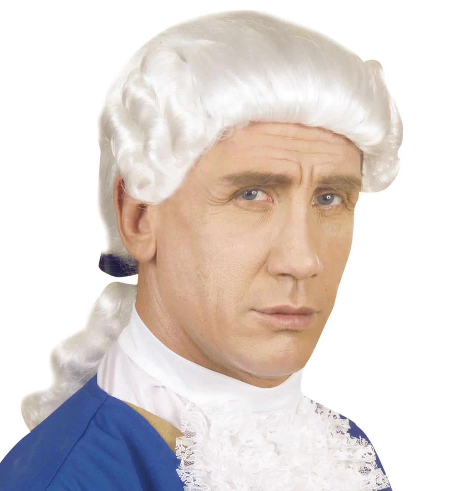 Peluca de Época Blanca con Coleta para Adulto Complementos Venecianos y de Época Widmann