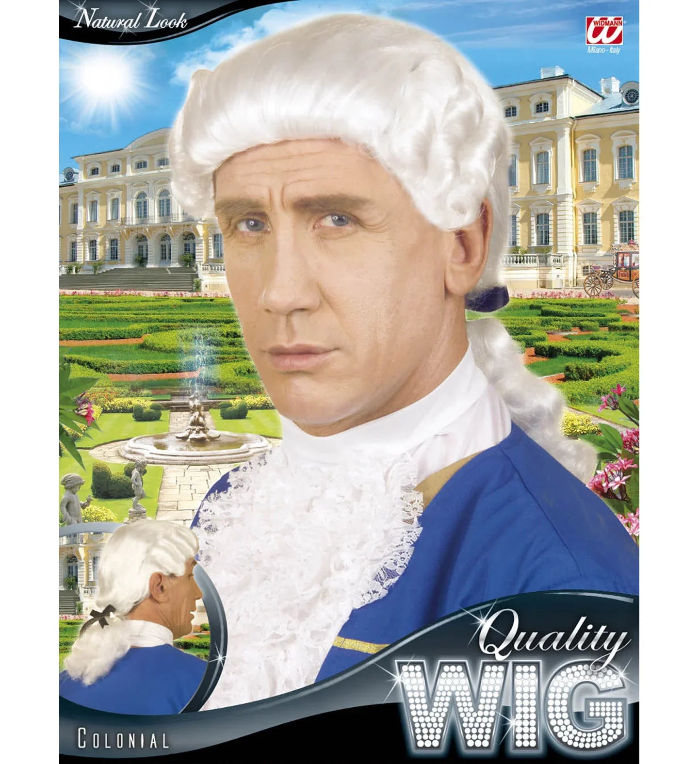Peluca de Época Blanca con Coleta para Adulto Complementos Venecianos y de Época Widmann