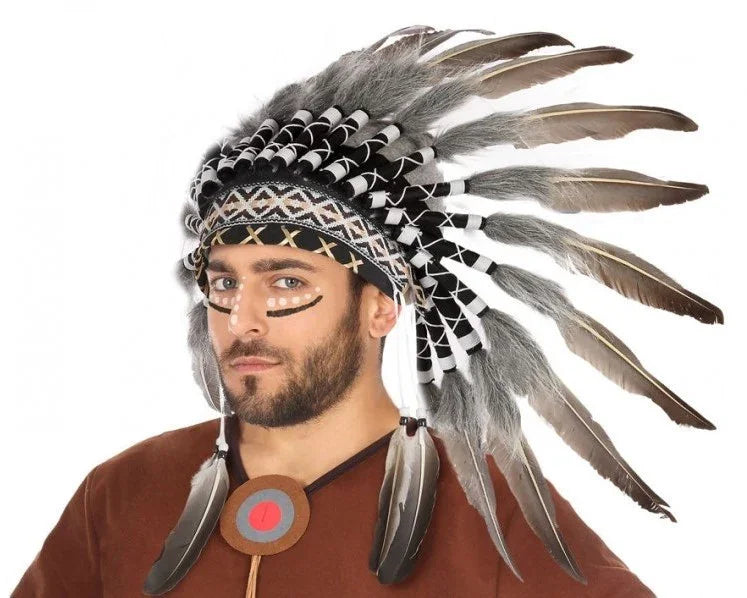 Penacho Indio de Plumas Negro y Blanco Penachos Indios Atosa