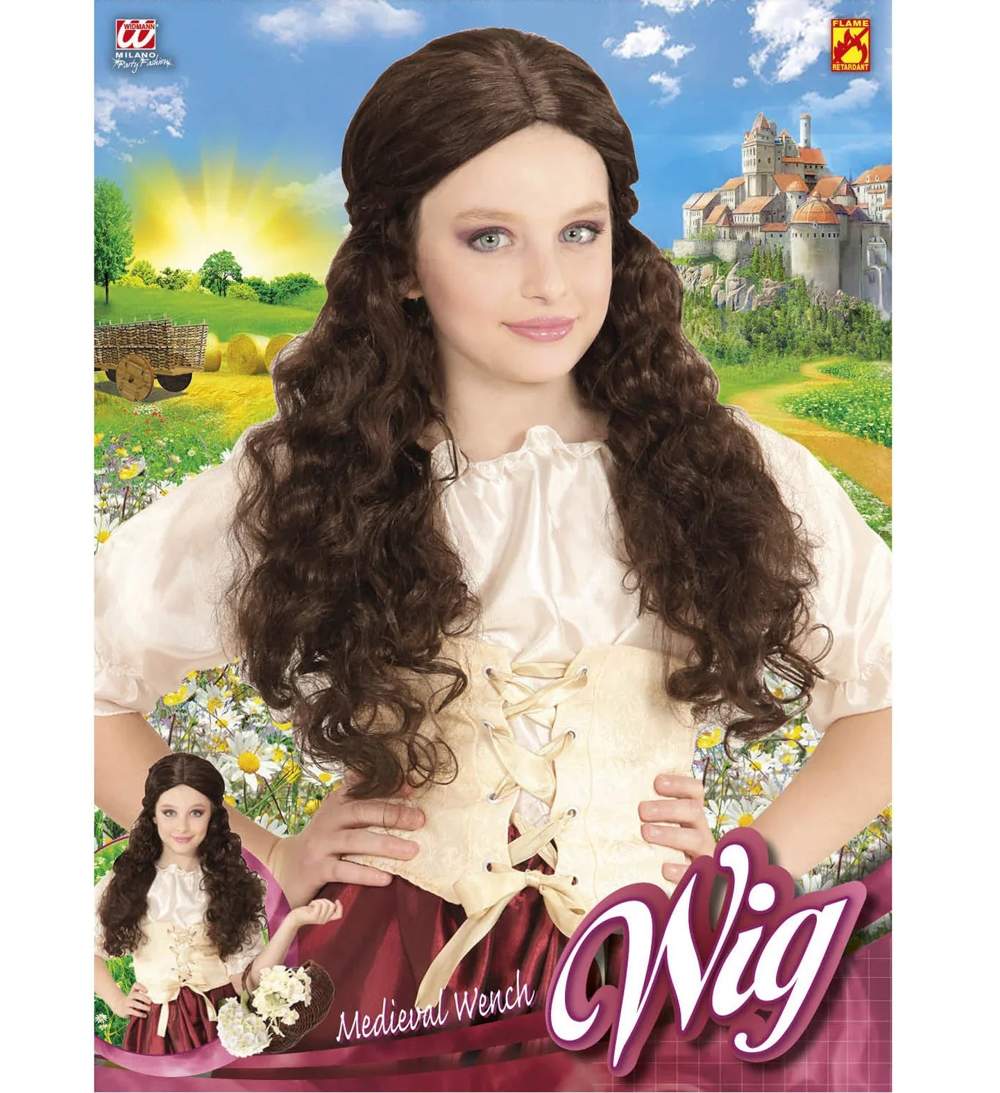 Peluca Medieval Castaña Larga para Niña Complementos Medievales Widmann