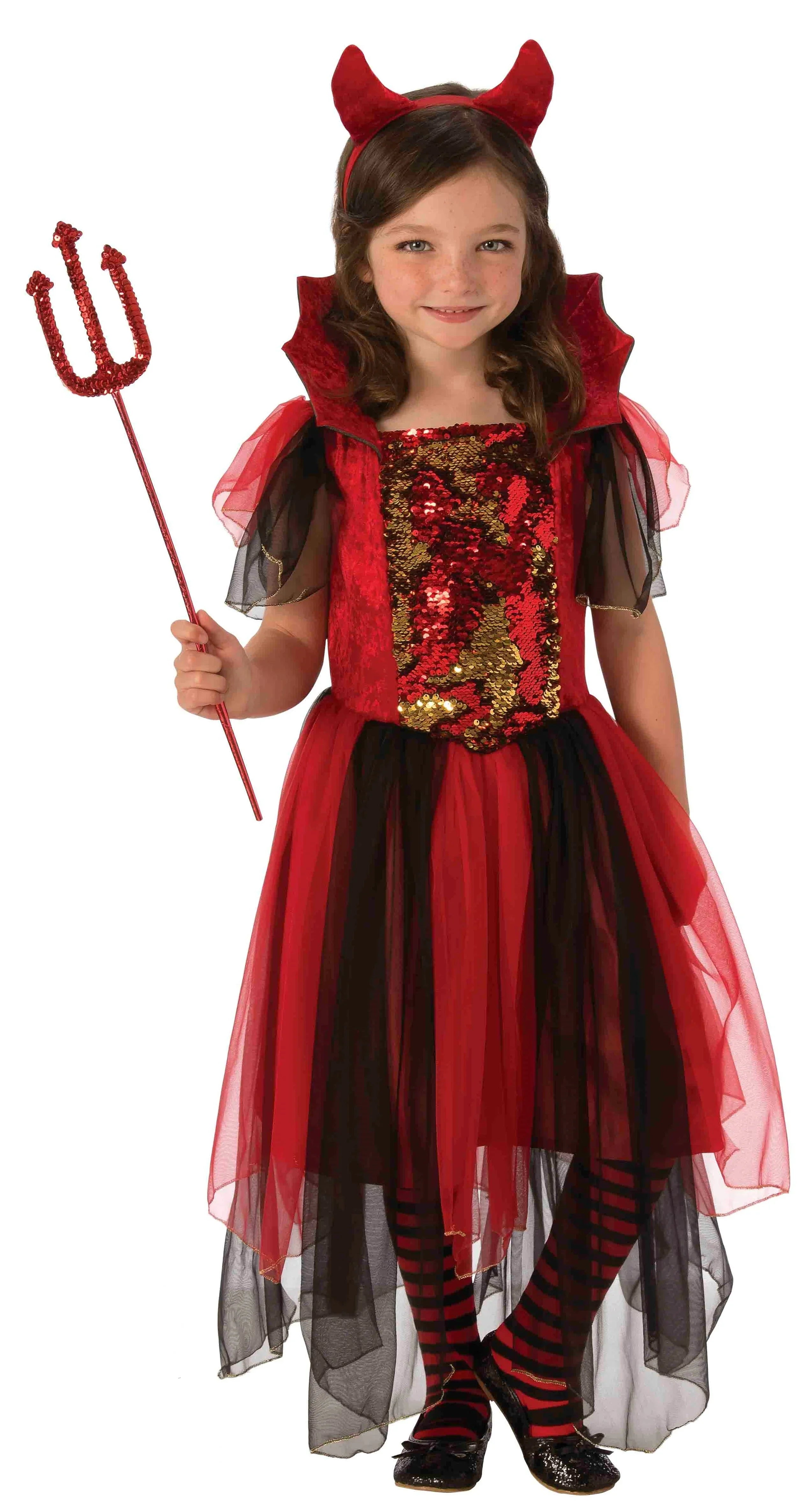 Disfraz de Diablesa con Lentejuelas para Niña Demonios Rubies