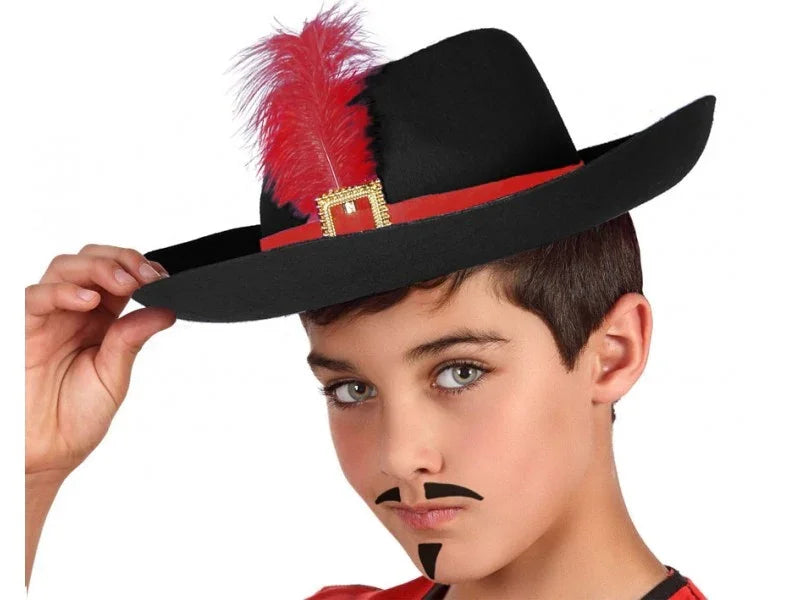 Sombrero de Mosquetero con Pluma Roja para Niño Complementos Mosqueteros Atosa