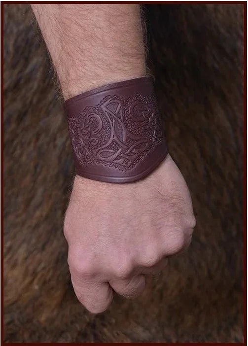 Muñequera de Thor en Cuero Marrón Complementos Vikingos Medieval Factory