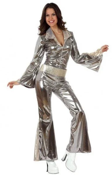 Disfraz de Discotequera Plateado para Mujer Adultos Atosa