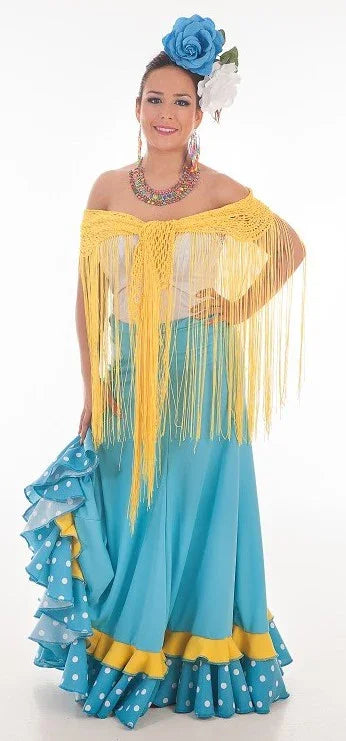 Falda Flamenca Turquesa y Amarilla para Mujer Sevillanas Llopis
