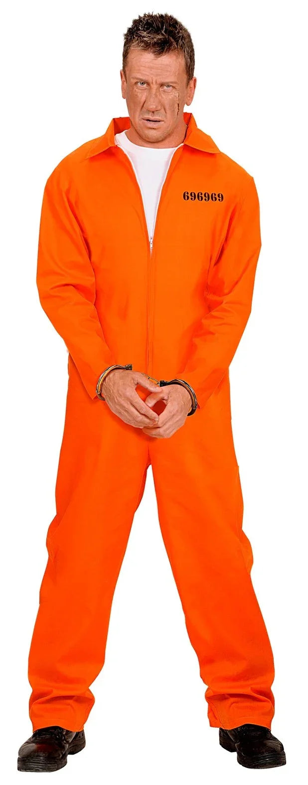 Disfraz de Preso Naranja con Esposas para Adulto Polis y presos Widmann