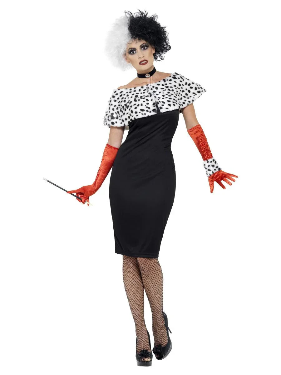 Disfraz de Cruela de Vil con Capelina para Mujer Cruella de Vil Smiffys