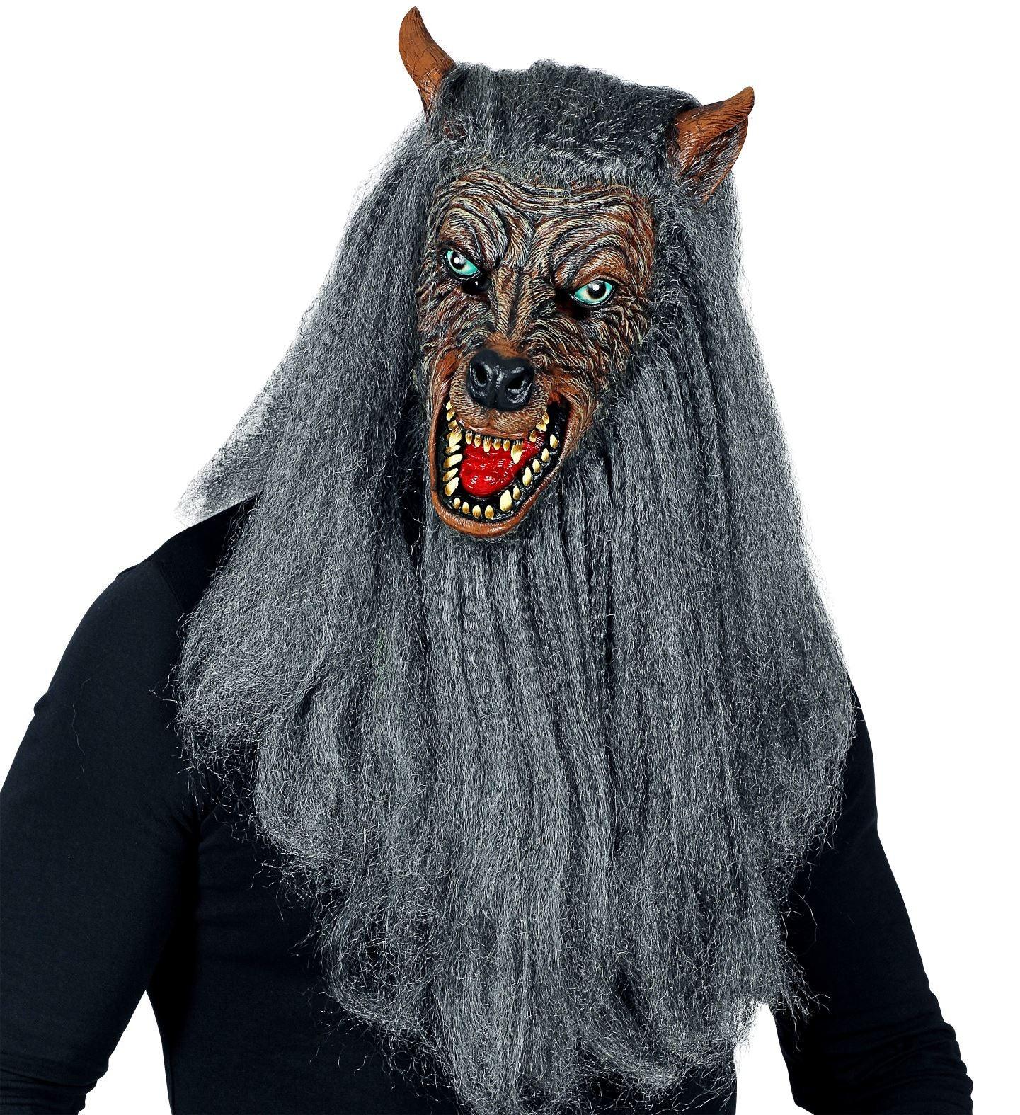 Máscara de Hombre Lobo con Pelo Largo Gris Hombres Lobo Widmann