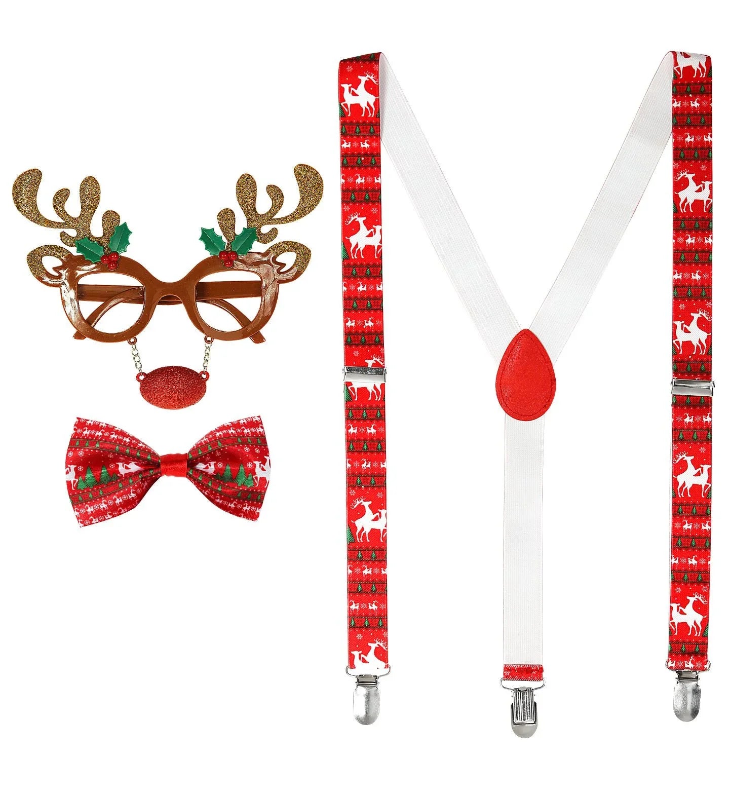 Kit de Reno Rudolf con Gafas, Pajarita y Tirantes Renos Widmann