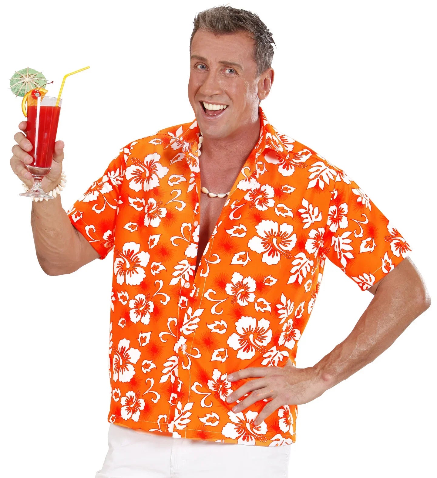 Camisa Hawaiana Naranja con Flores para Hombre Complementos Hawaianos Widmann