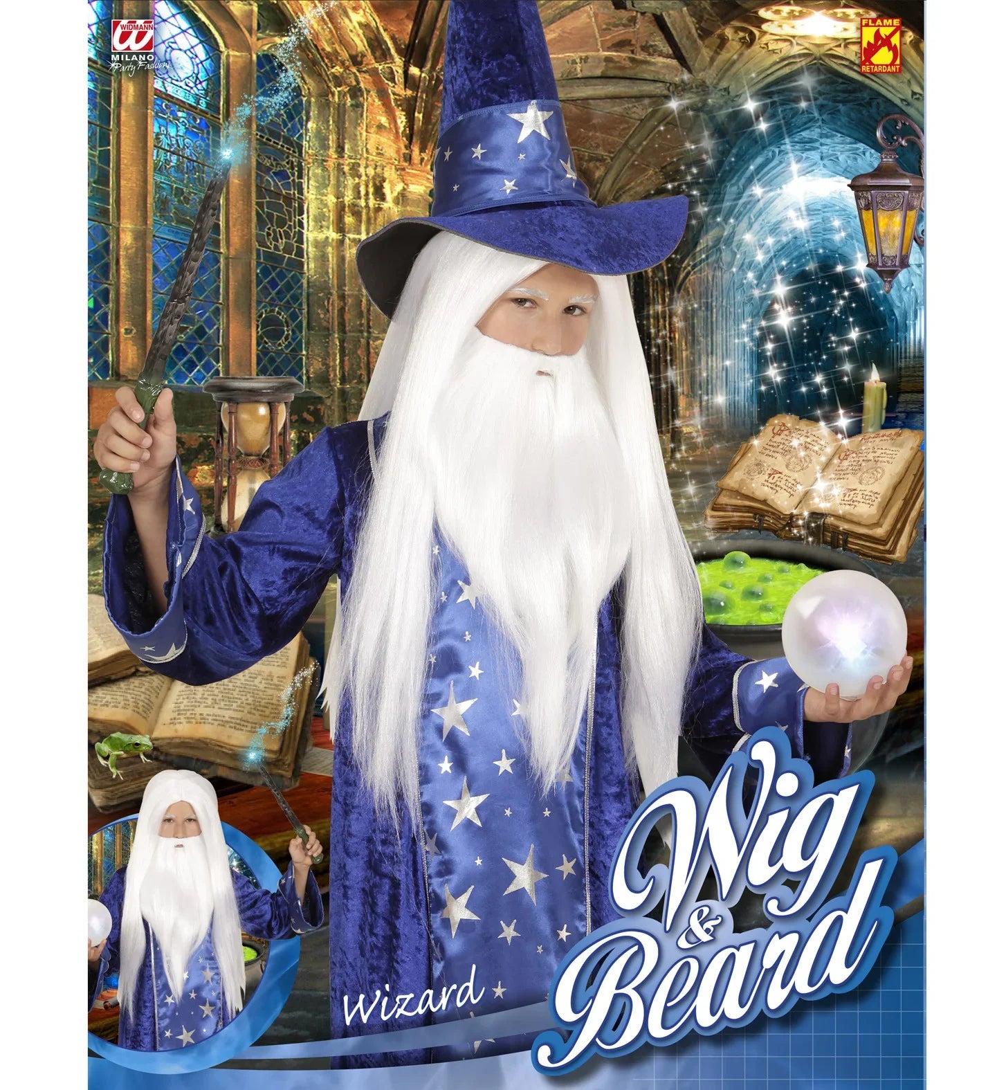 Peluca de Mago Blanca con Barba Larga Infantil Magos y Hechiceros Widmann