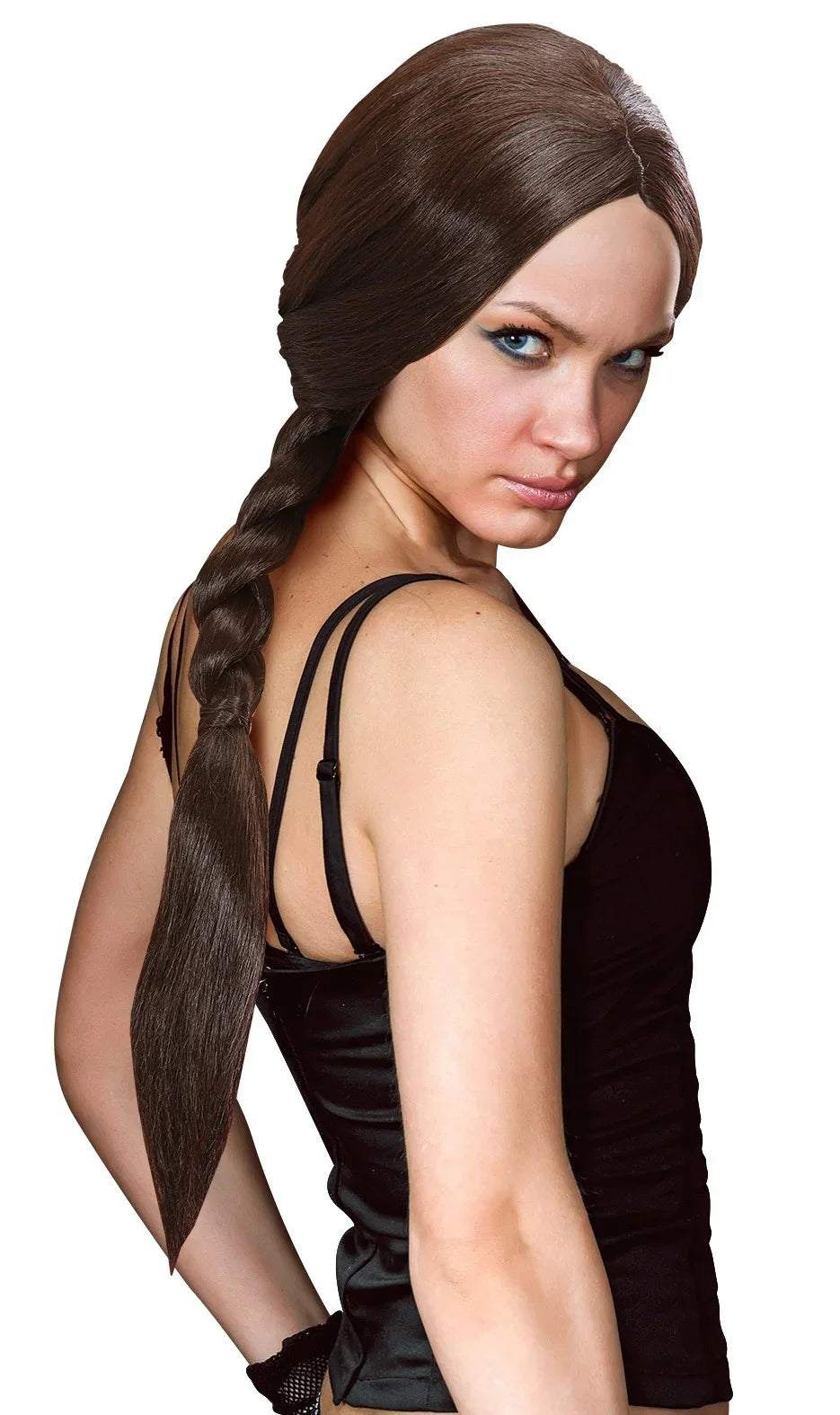Peluca de Lara Croft Castaña con Trenza Pelucas Castañas Widmann