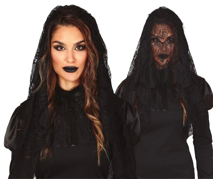 Mantilla de Viuda Negra de Encaje Complementos Halloween Guirca