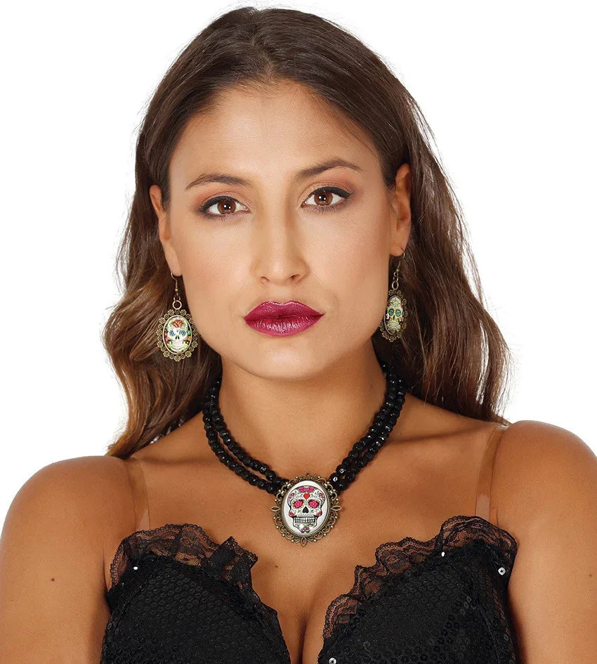 Collar y Pendientes de Catrina Muerte Mexicana Catrina Guirca
