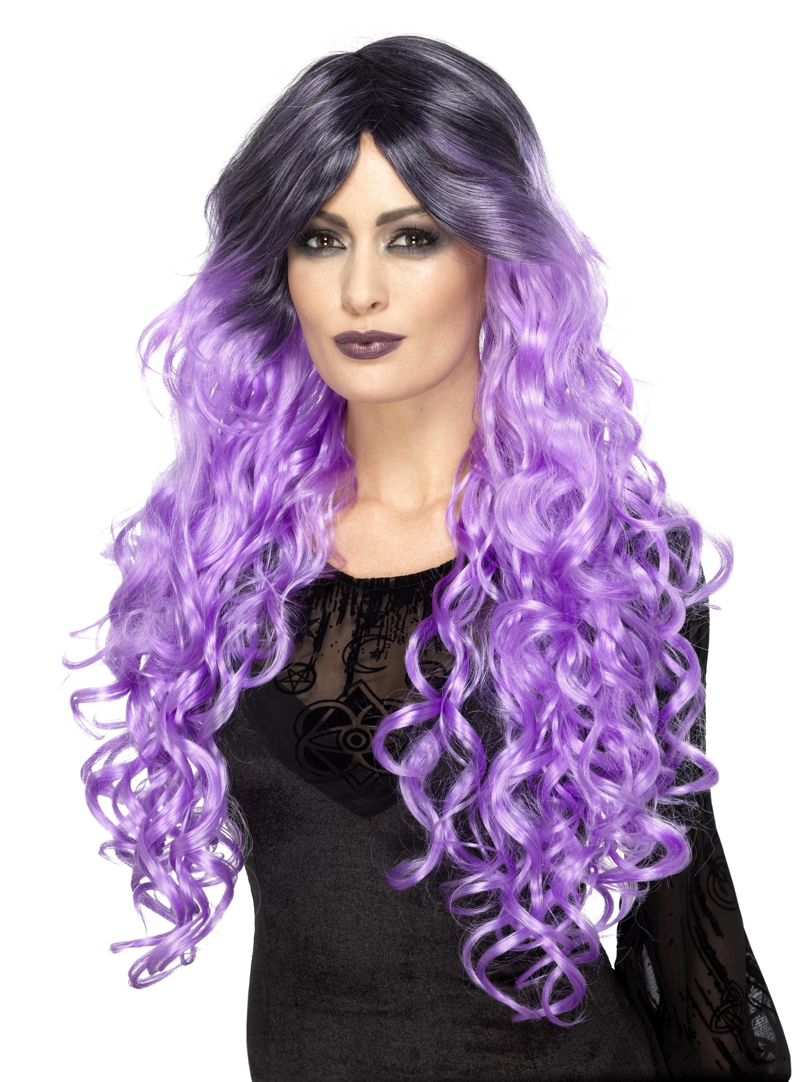 Peluca Lila con Melena Larga y Raíz Oscura Pelucas Moradas Smiffys