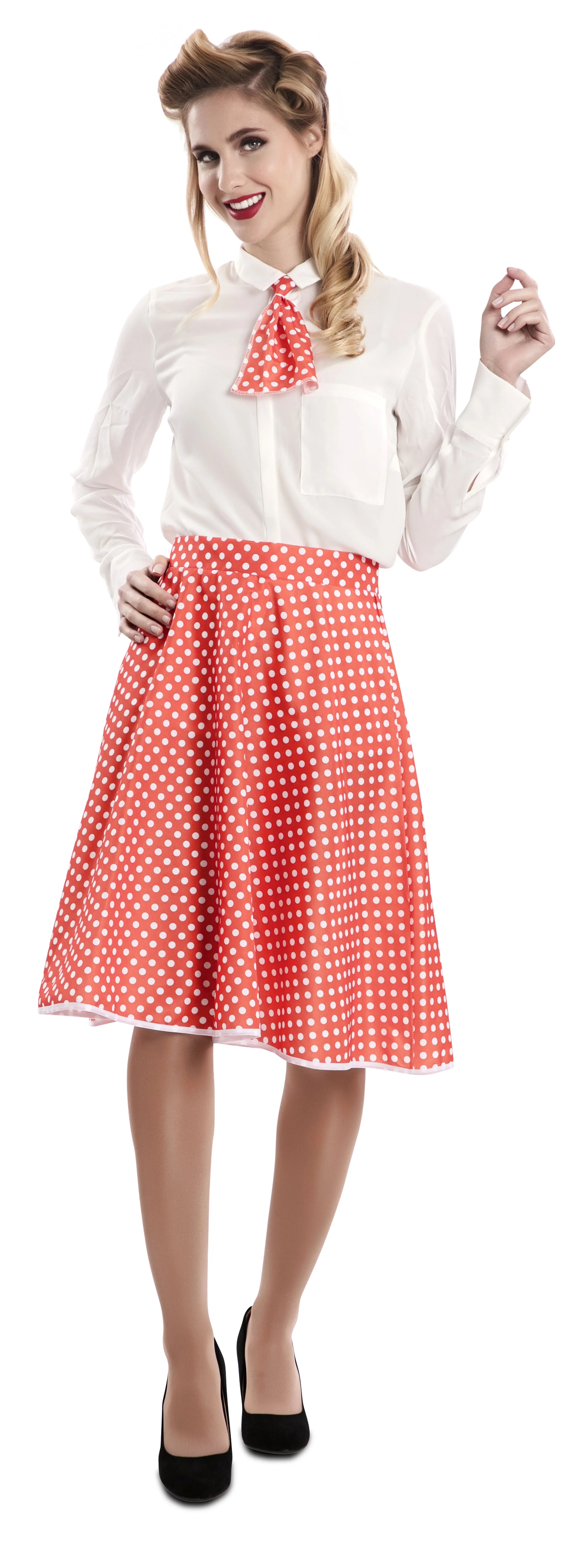 Falda Pin Up Roja con Lunares y Pañuelo para Mujer Grease y Años 40 - 50 EuroCarnavales