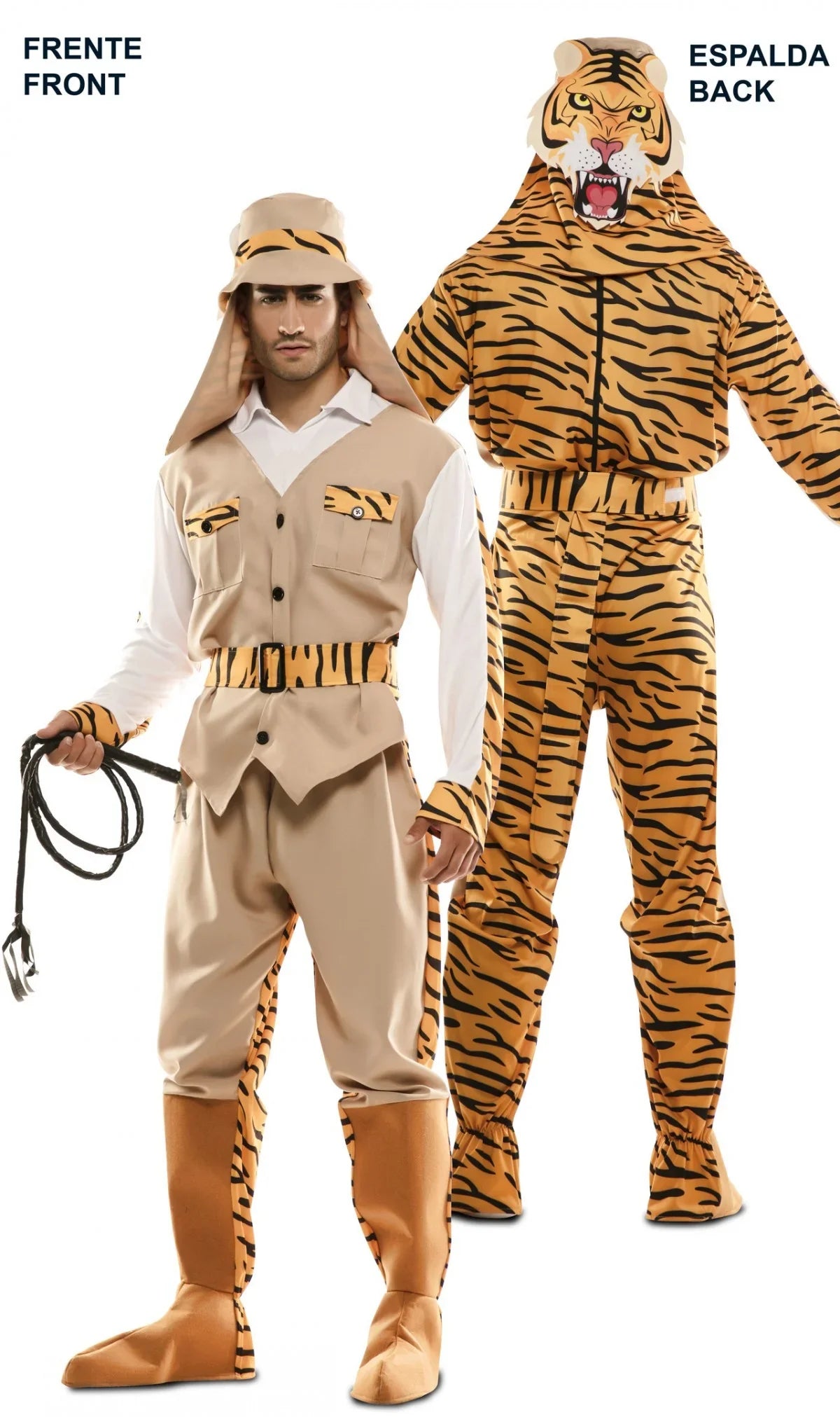 Disfraz Doble de Cazador y Tigre para Adulto Exploradores EuroCarnavales