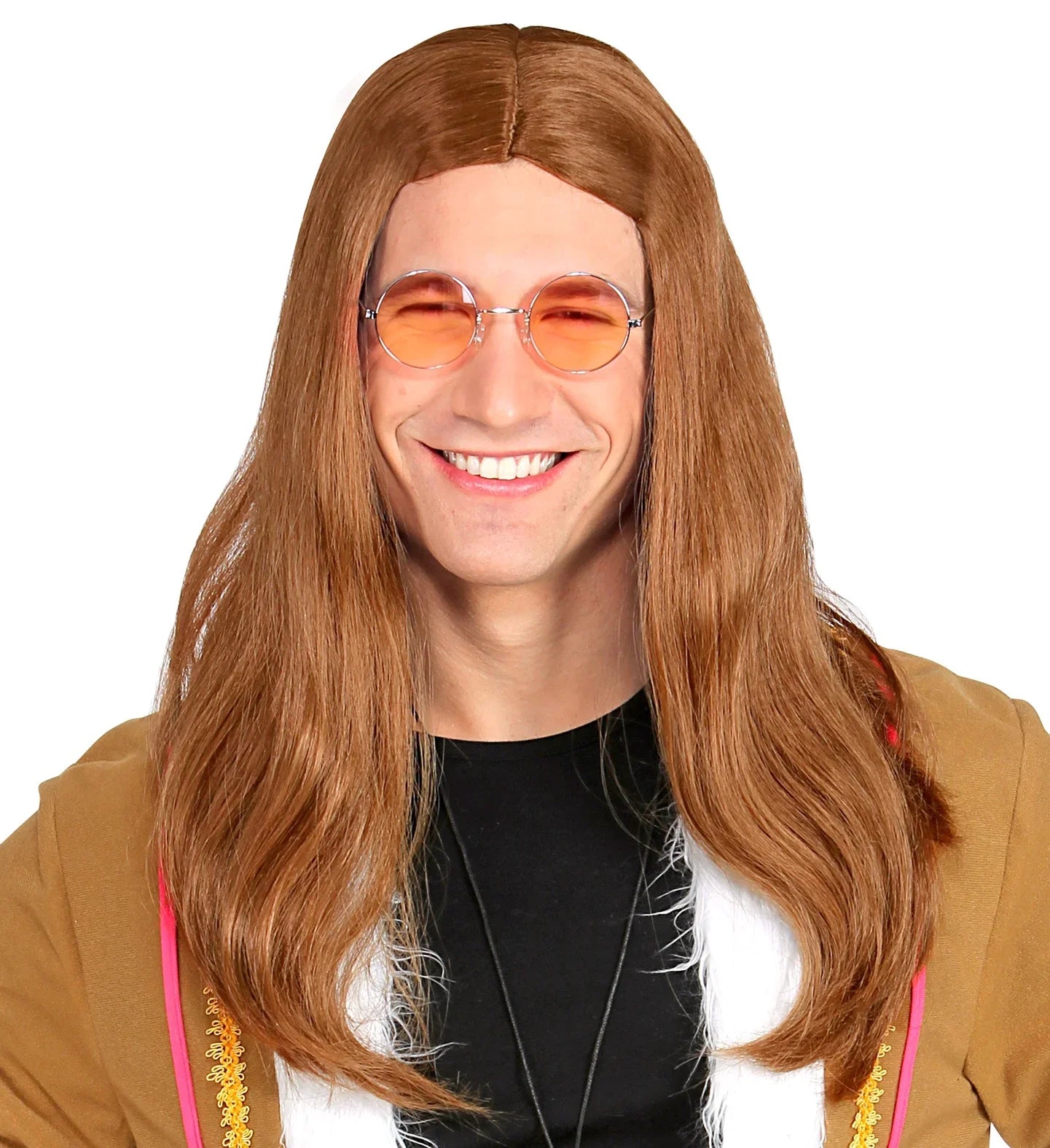 Peluca Hippie Castaña de Hombre con Pelo Largo Complementos Hippies Widmann