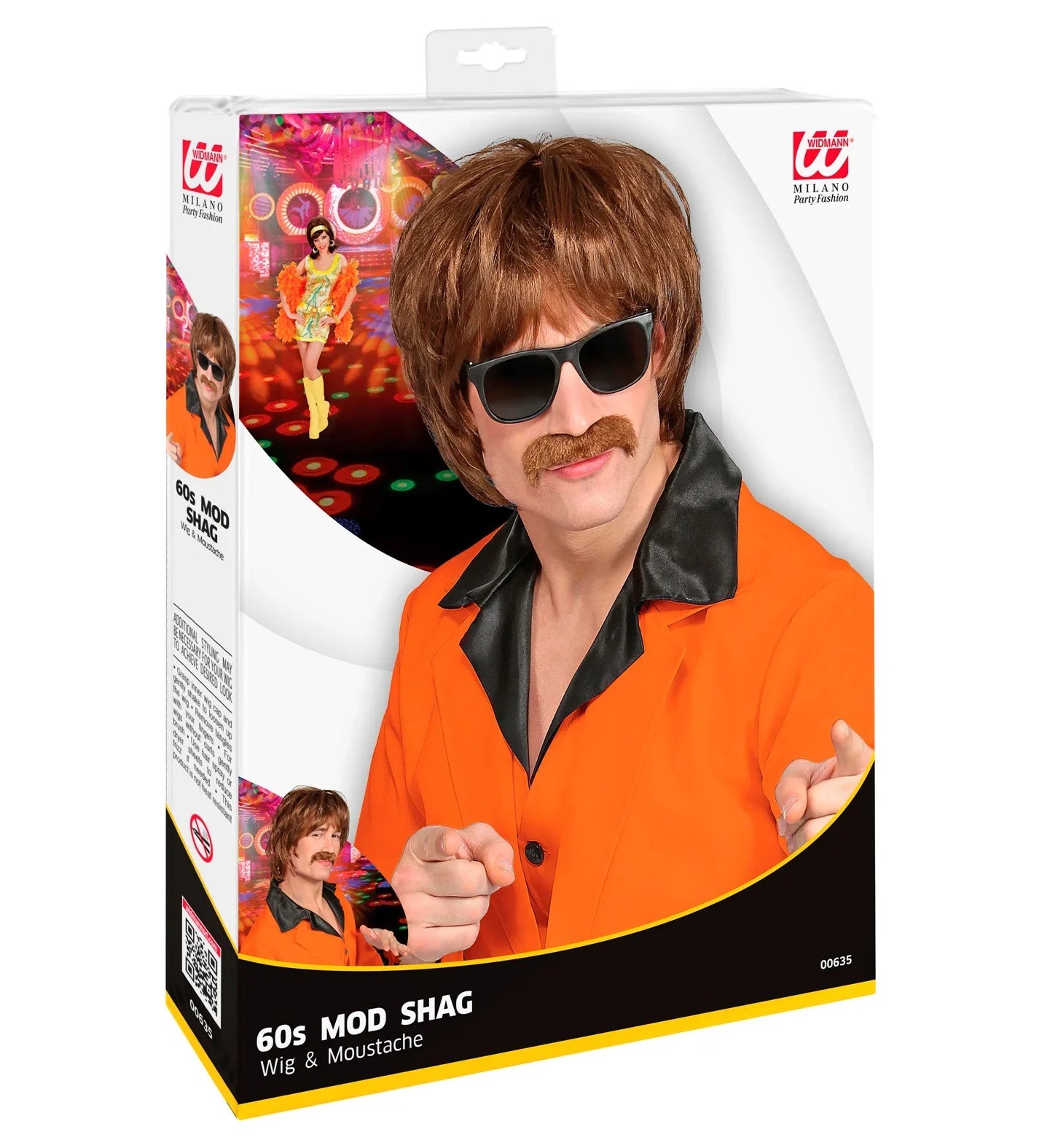 Peluca Mod Años 60 Castaña con Bigote Años 60 Widmann