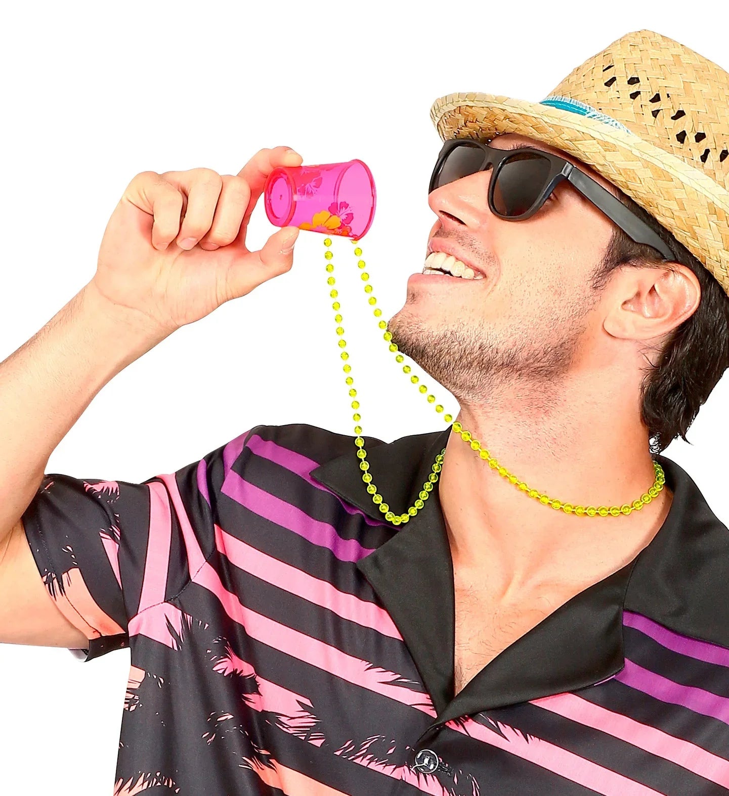 Vaso de Chupito Rosa con Collar de Bolas Complementos para Despedidas Widmann