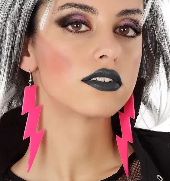 Pendientes de Rayo Rosa Neón Punky Complementos Años 60, 70, 80 Atosa